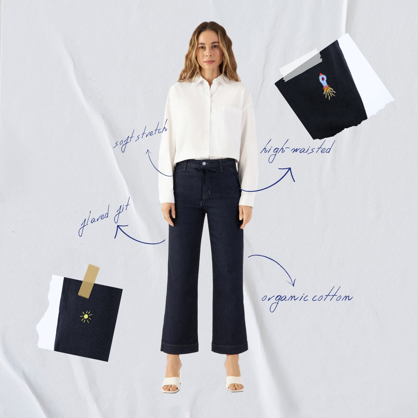 Dunkleblaue Jeans Dew Flared Cropped Limitierte Editition aus Bio-Baumwolle von Dawn Denim