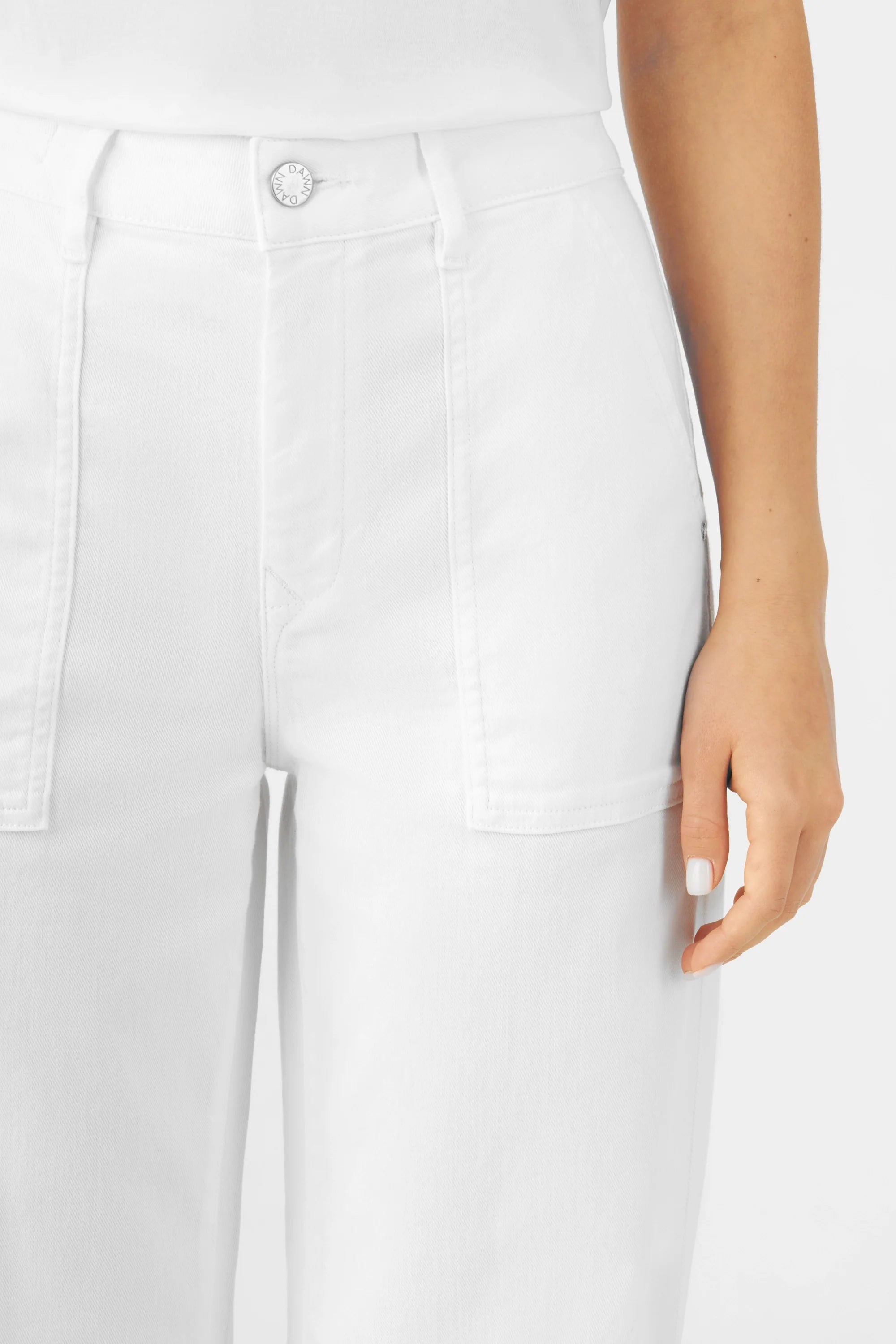 White DEW Flared jeans made from organic cotton by Dawn Denim