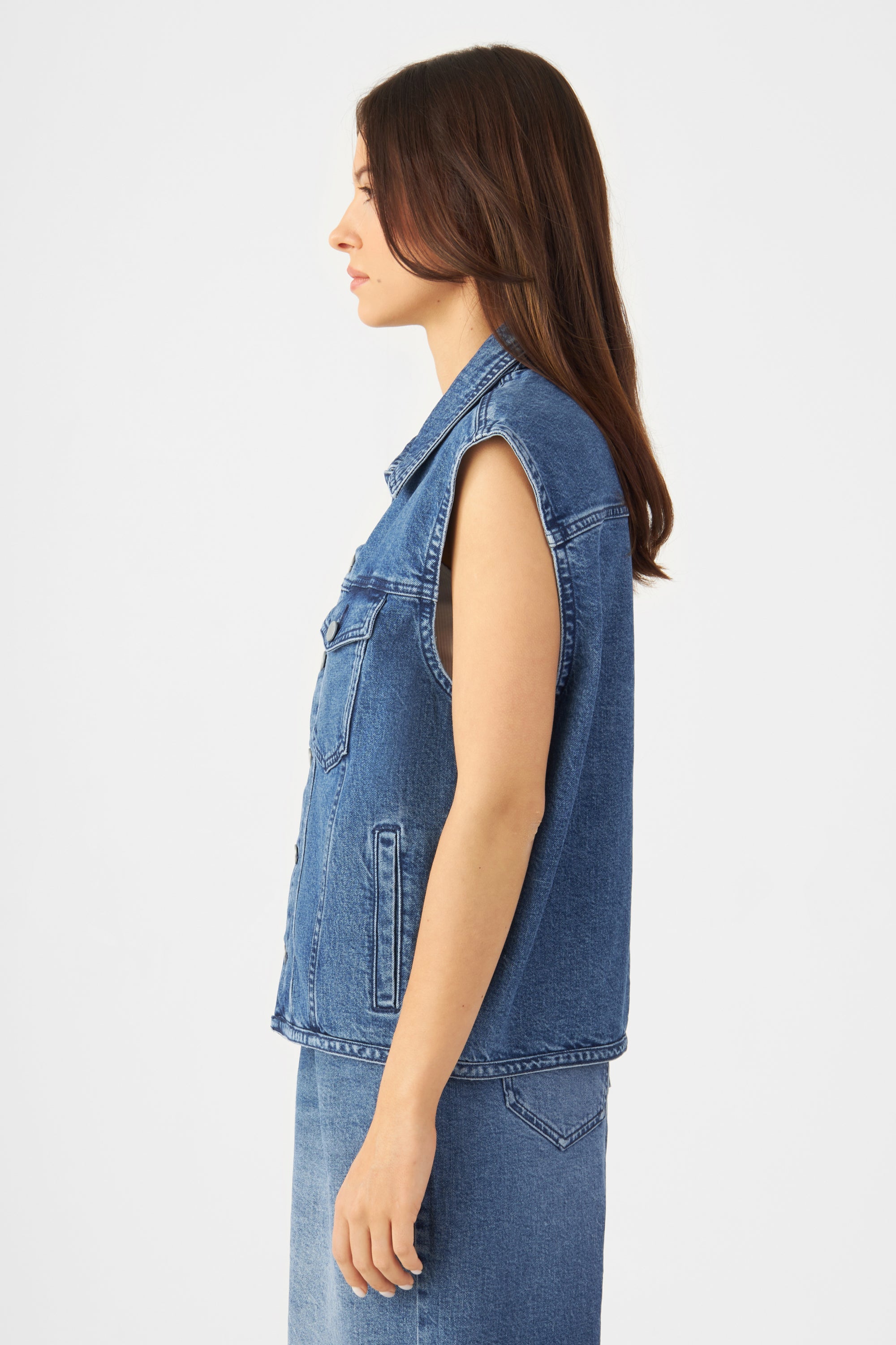 Blue denim vest LUNAR made of organic cotton by Dawn Denim