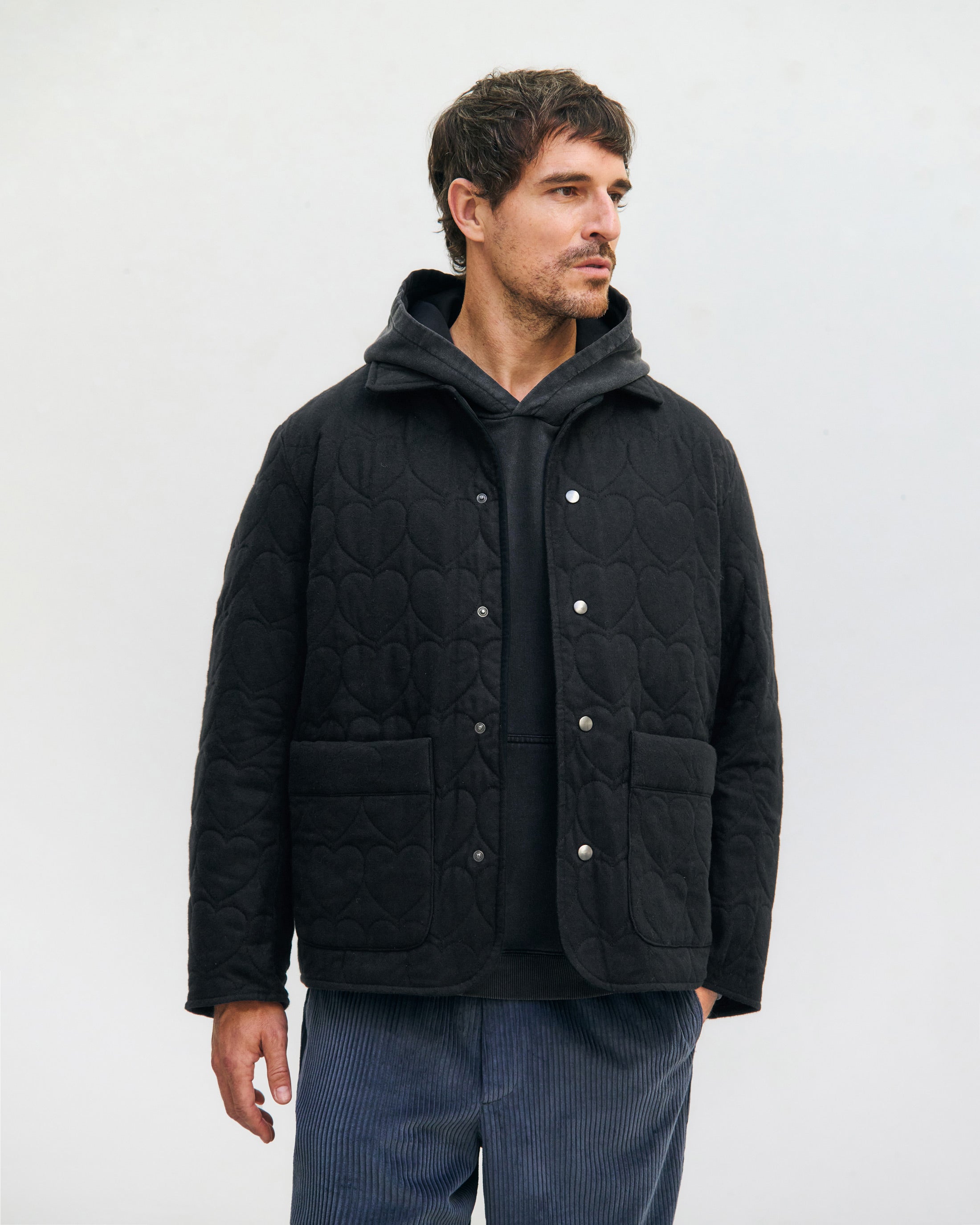 Herren Flanell Steppjacke aus Bio Baumwolle in Schwarz von Rotholz