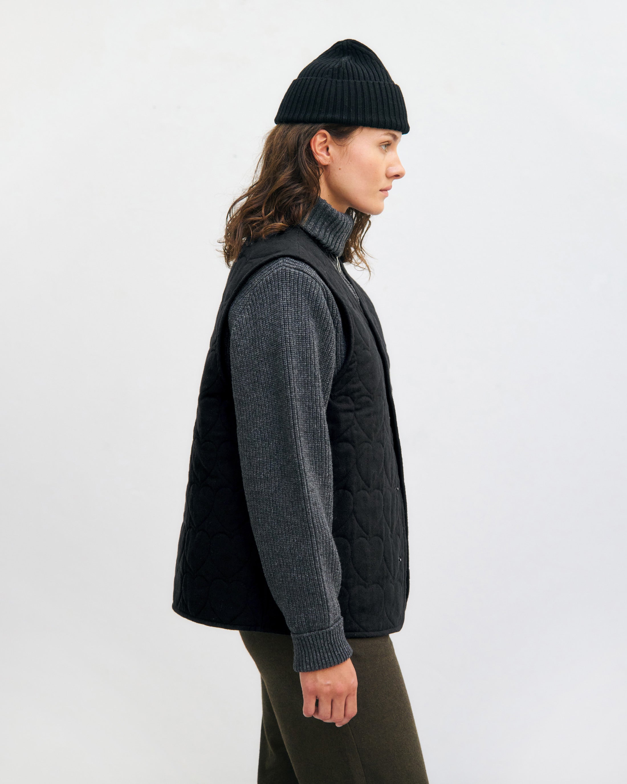 Schwarze Flanell-Steppweste aus Bio-Baumwolle von Rotholz