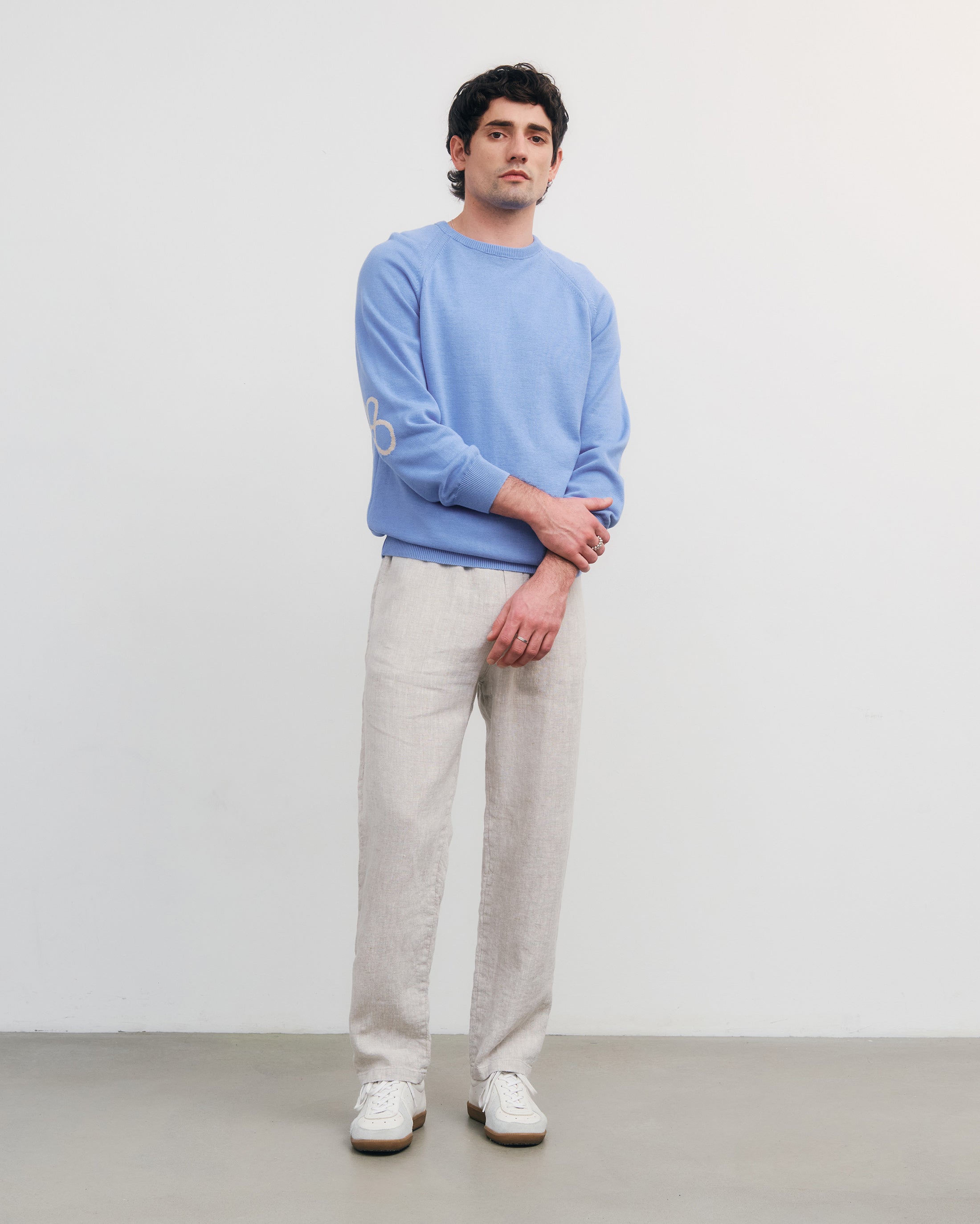 Pull en maille bleu Flower 100% coton biologique de Rotholz