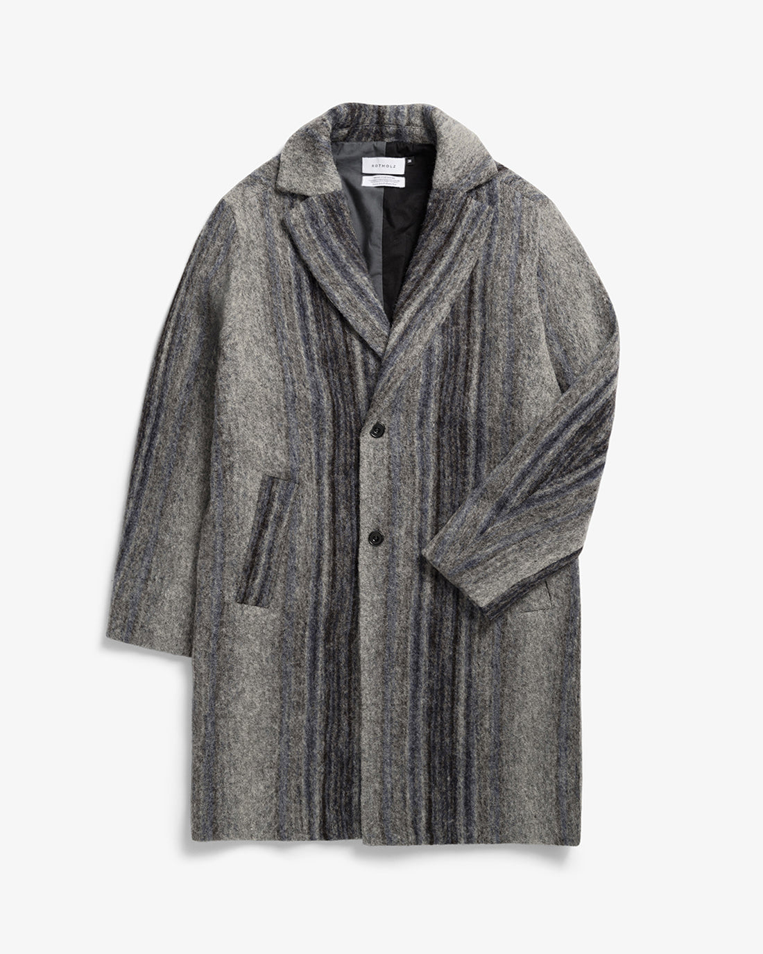 Grey striped coat made of organic wool by Rotholz