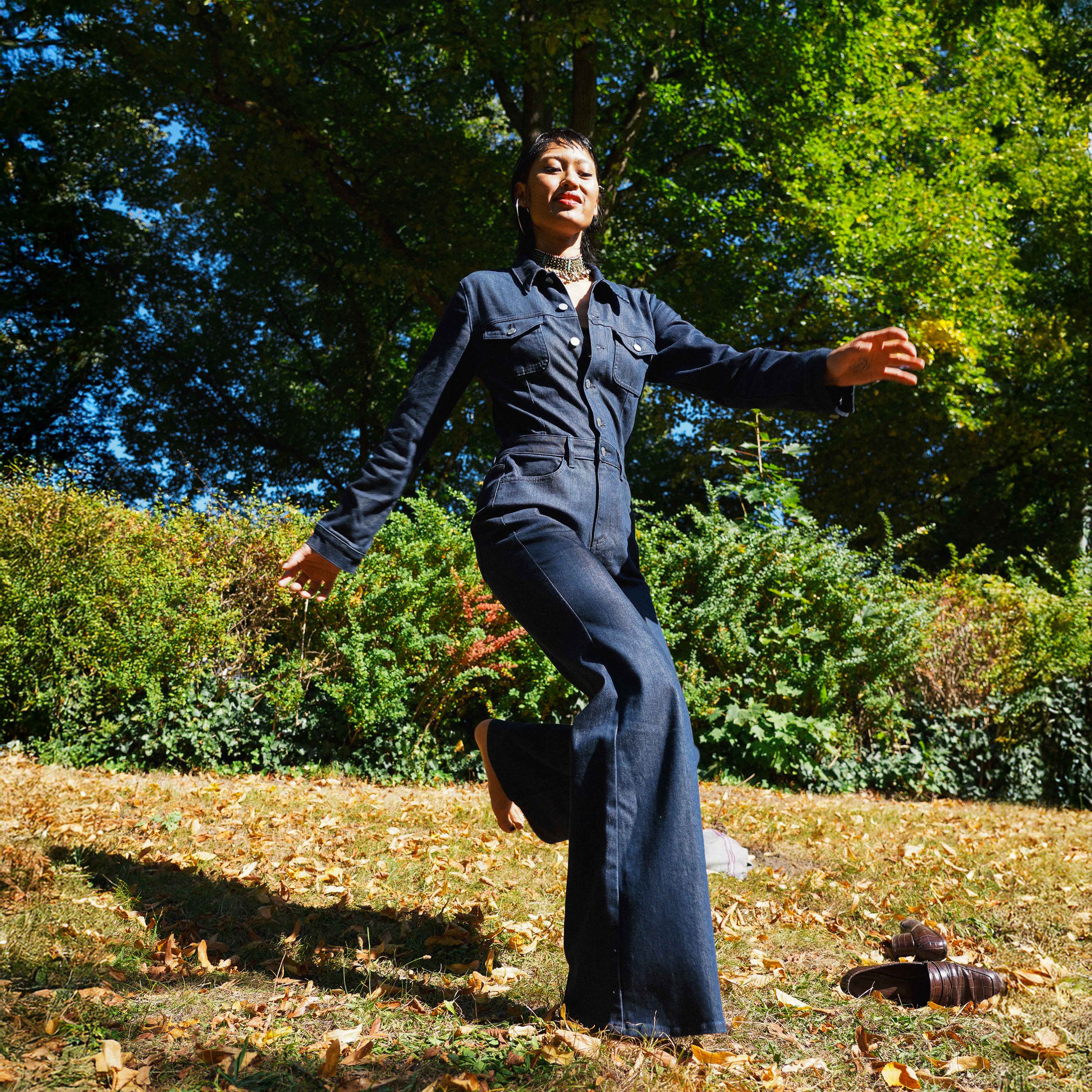 Dunkelblauer Overall Grace Flared aus Bio-Baumwolle von Dawn Denim