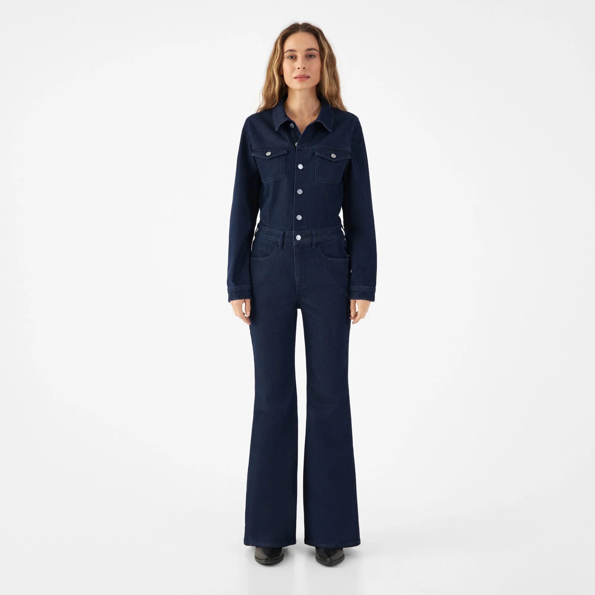 Dunkelblauer Overall Grace Flared aus Bio-Baumwolle von Dawn Denim