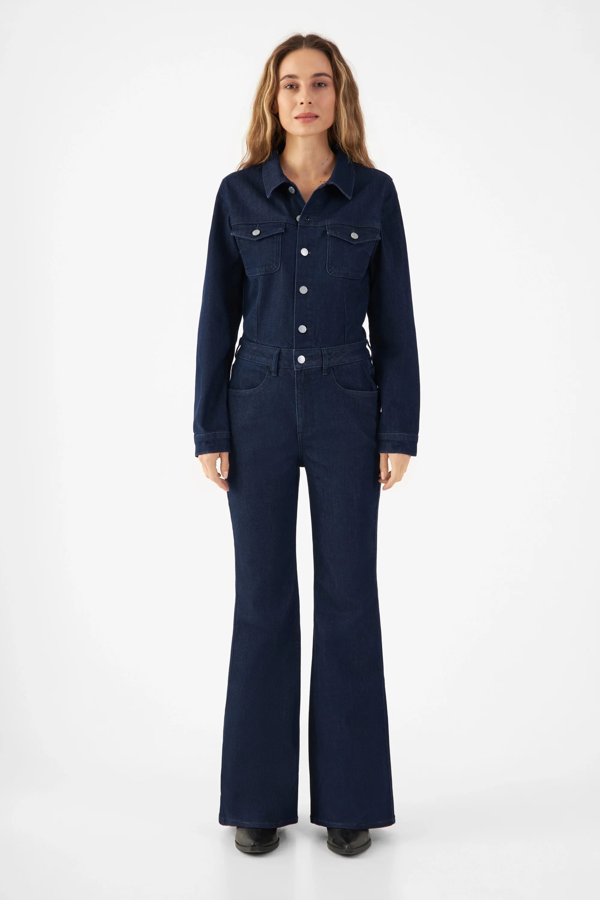 Dunkelblauer Overall Grace Flared aus Bio-Baumwolle von Dawn Denim