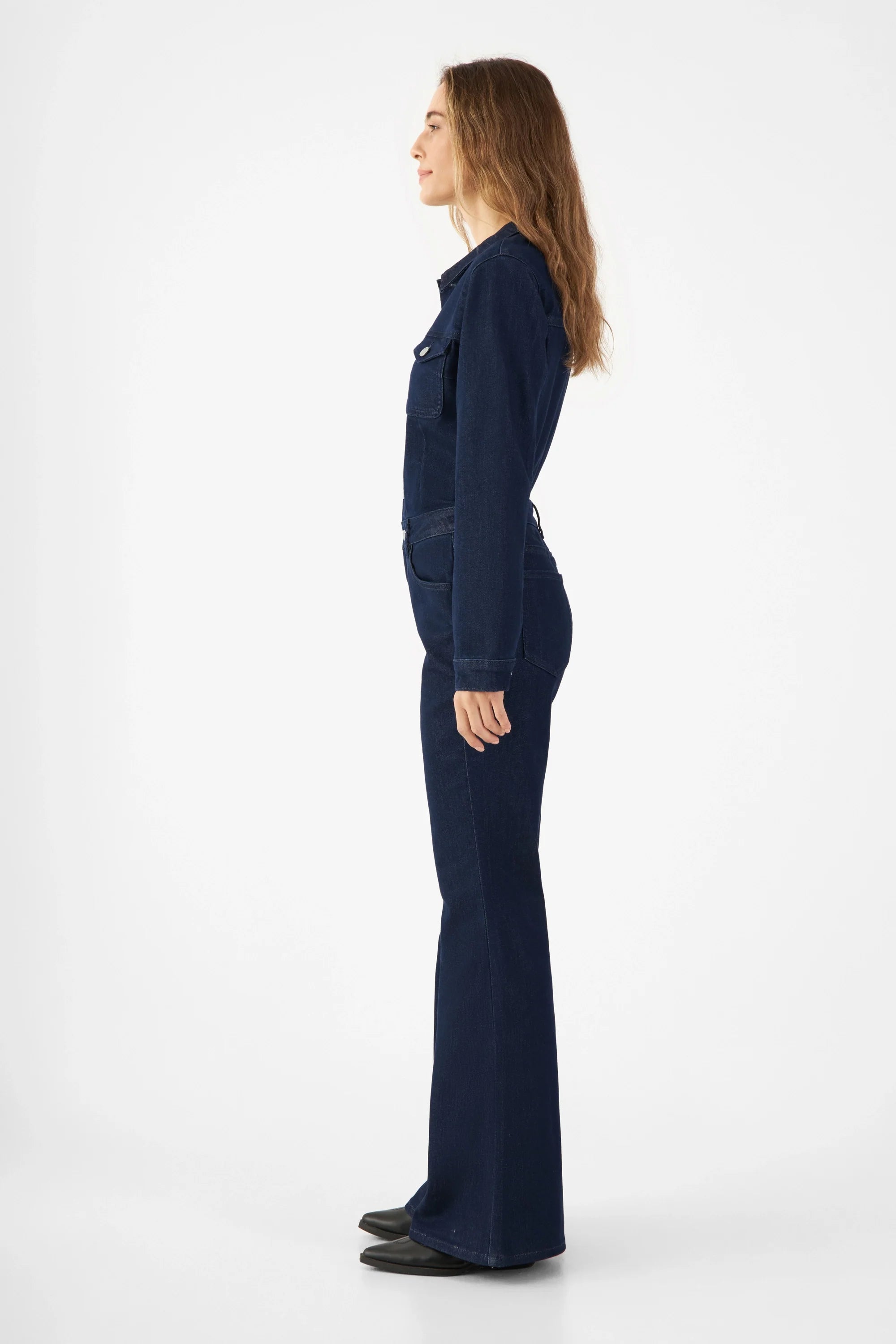 Dunkelblauer Overall Grace Flared aus Bio-Baumwolle von Dawn Denim