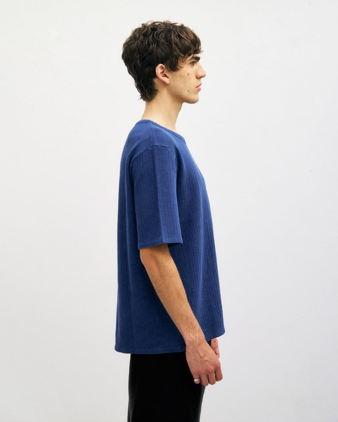 Blaues Schweres Geripptes T-Shirt aus 100% Bio-Baumwolle von Rotholz