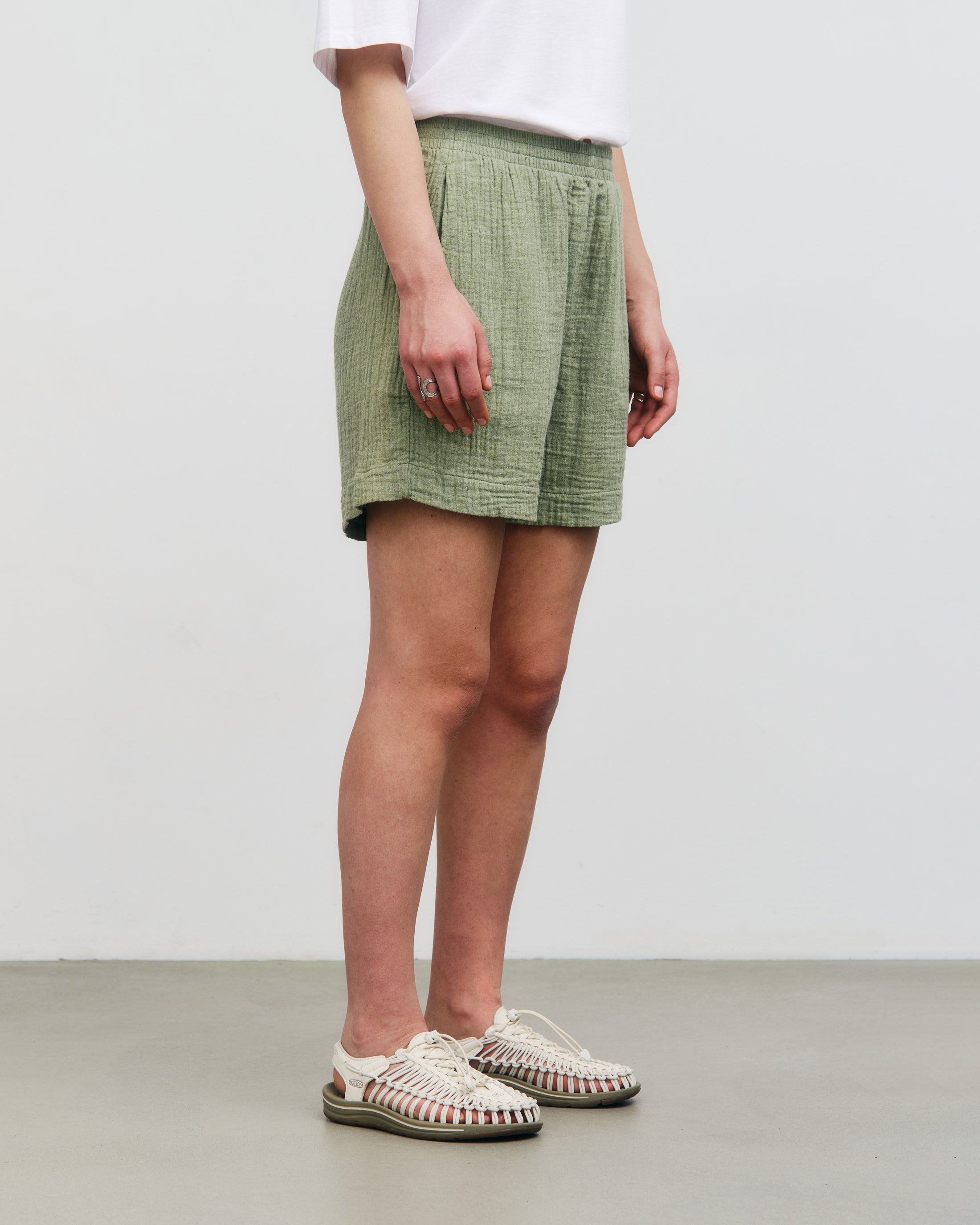 Shorts Rotholz en mousseline de coton biologique verte