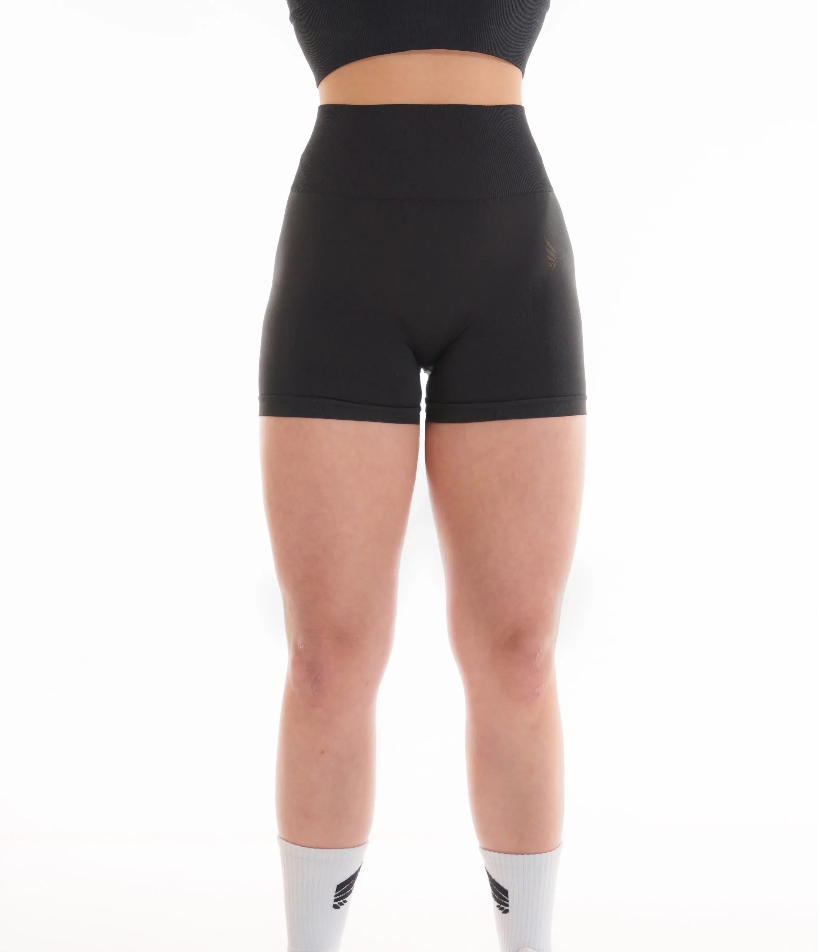 Black Zeyla Seamless Booty Shorts in Recycled Polyester by Nivays