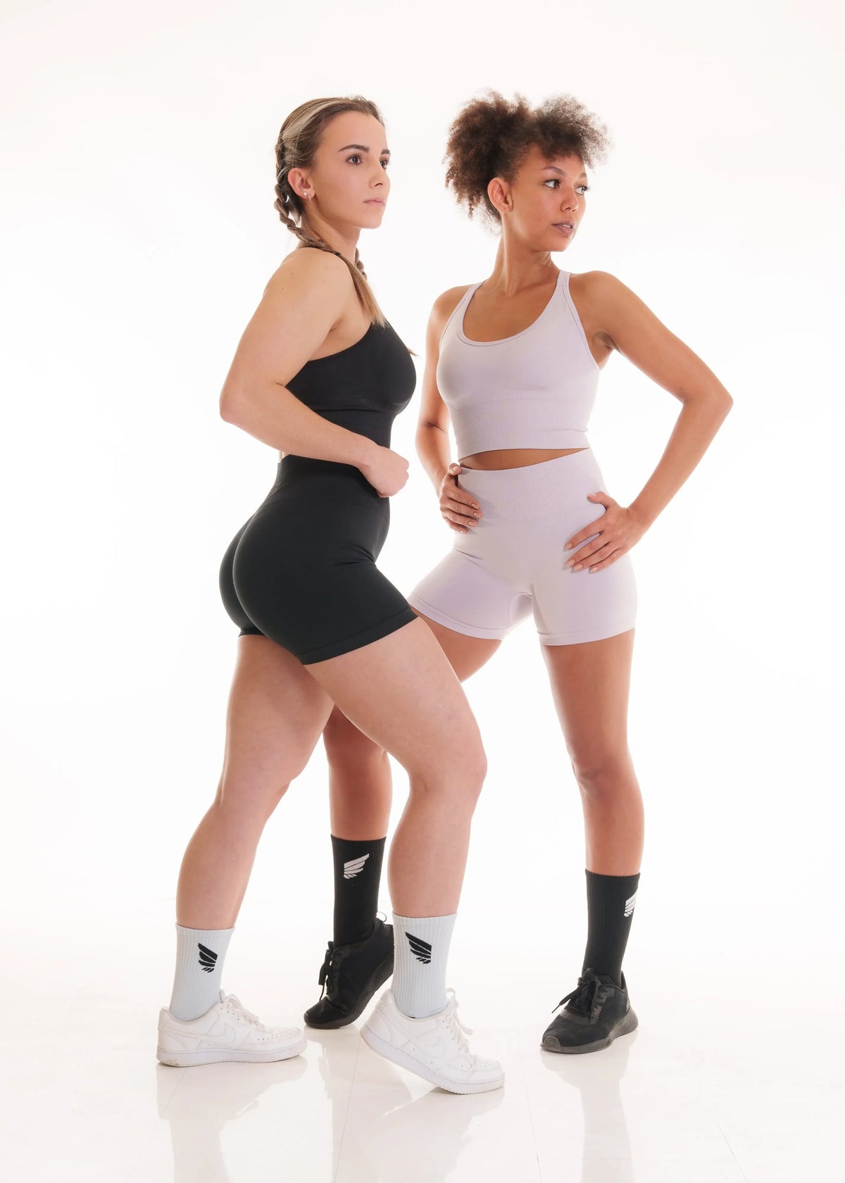 IVɅYS Zeyla Seamless Booty Shorts two women in high‑waist sculpting shorts