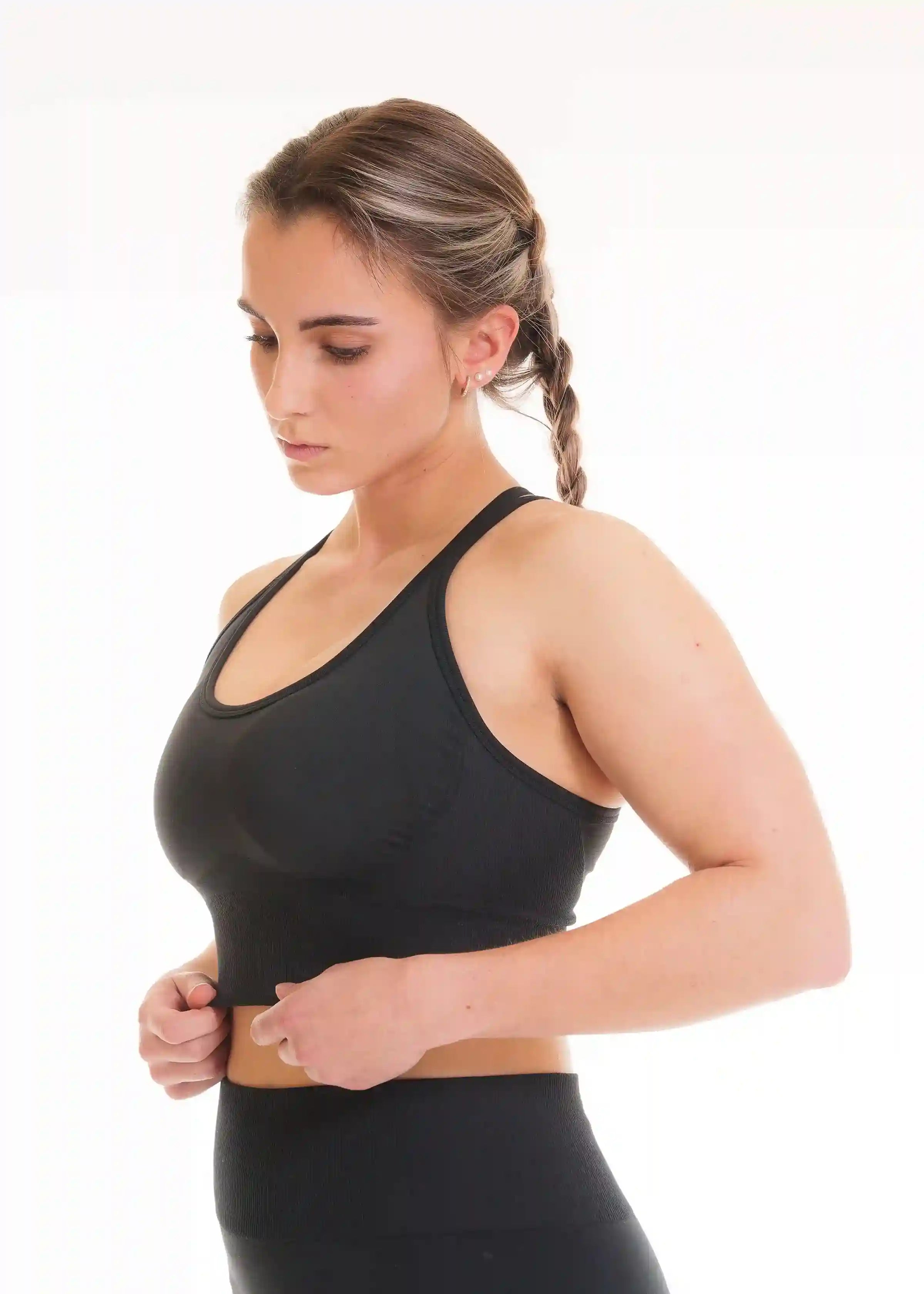 Black Zeyla Seamless Top in Recycled Polyester by Nivays