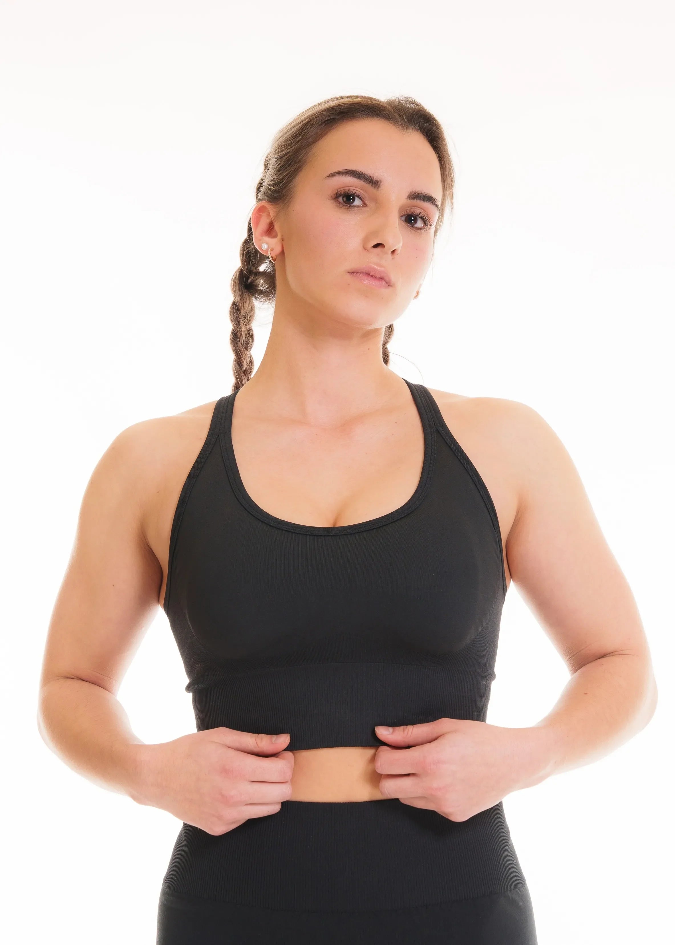 Black Zeyla Seamless Top in Recycled Polyester by Nivays