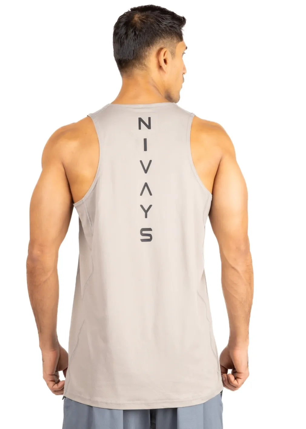Grey Zeyla Performance tank top made from recycled polyester by Nivays