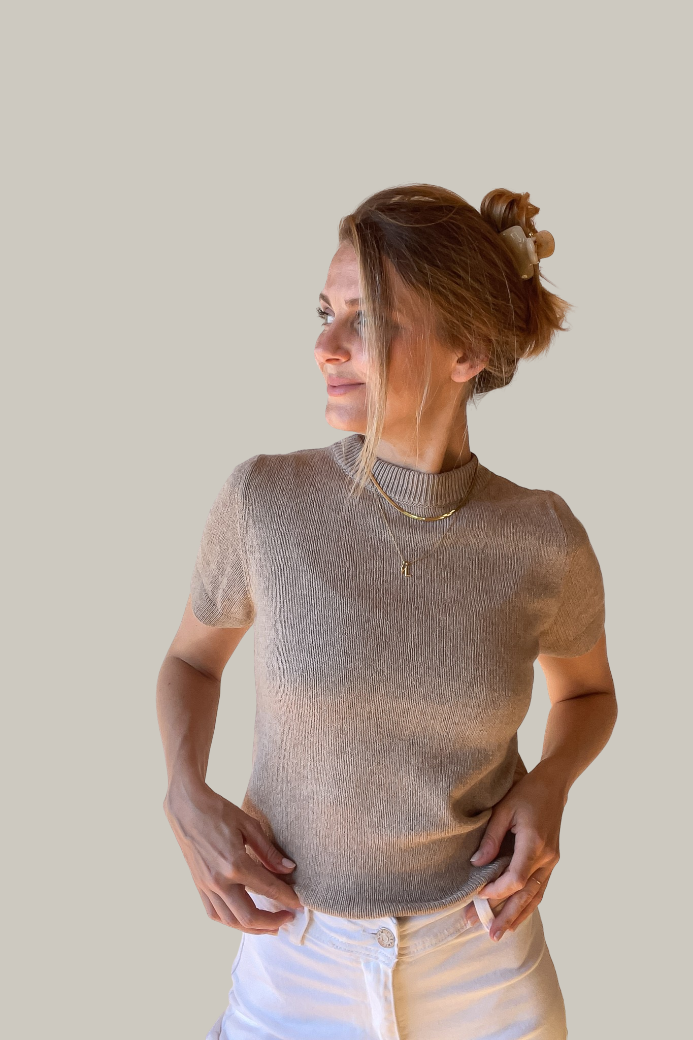 Beige knit T-shirt VERA made of organic cotton by Pura Clothing