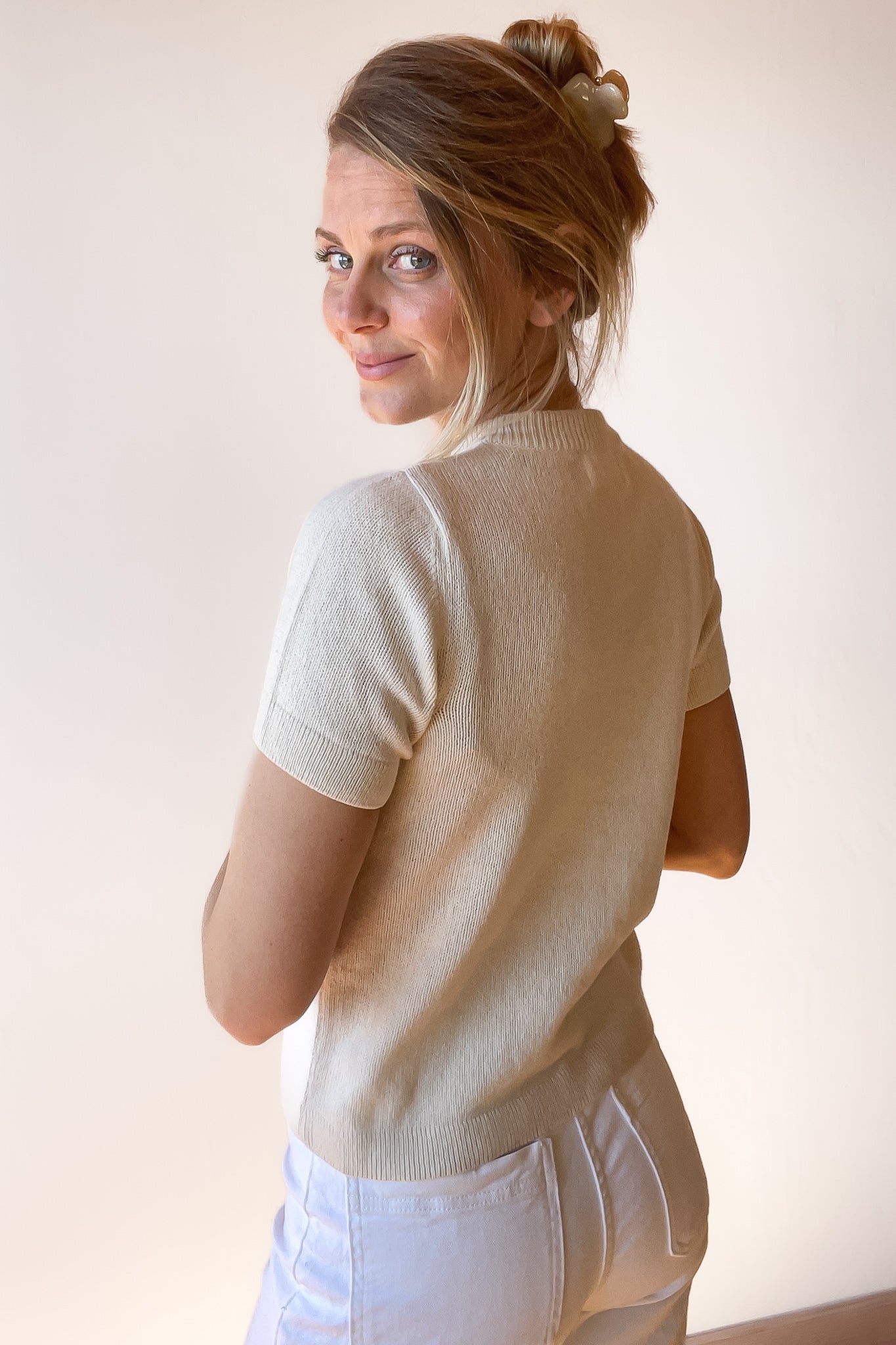 White knit T-shirt VERA made of organic cotton by Pura Clothing