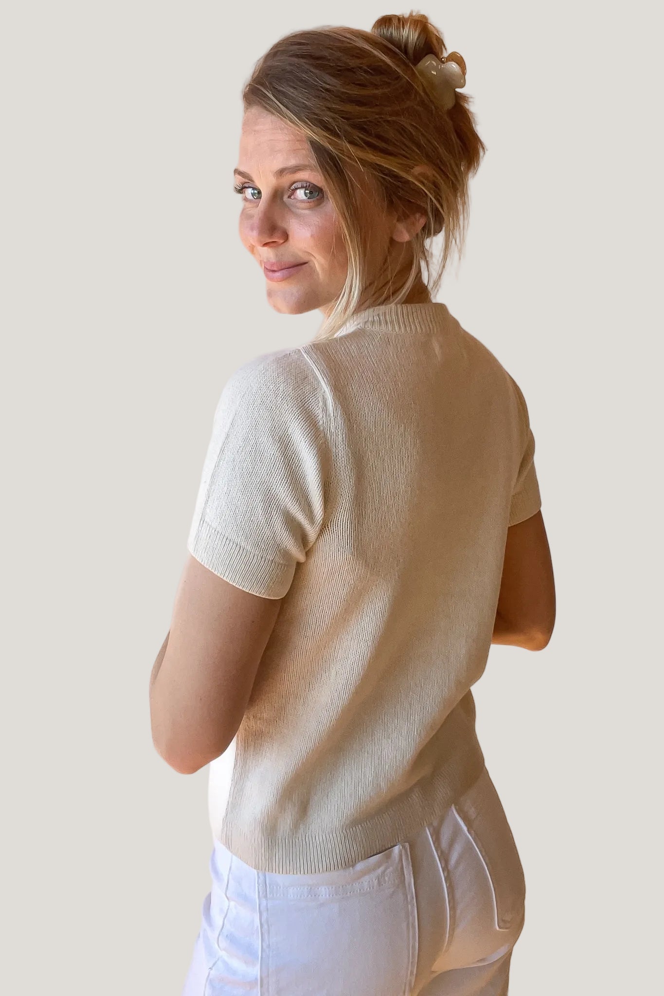 Ecru T-Shirt Vera aus Bio-Baumwolle & recyceltem Kaschmir von Pura Clothing