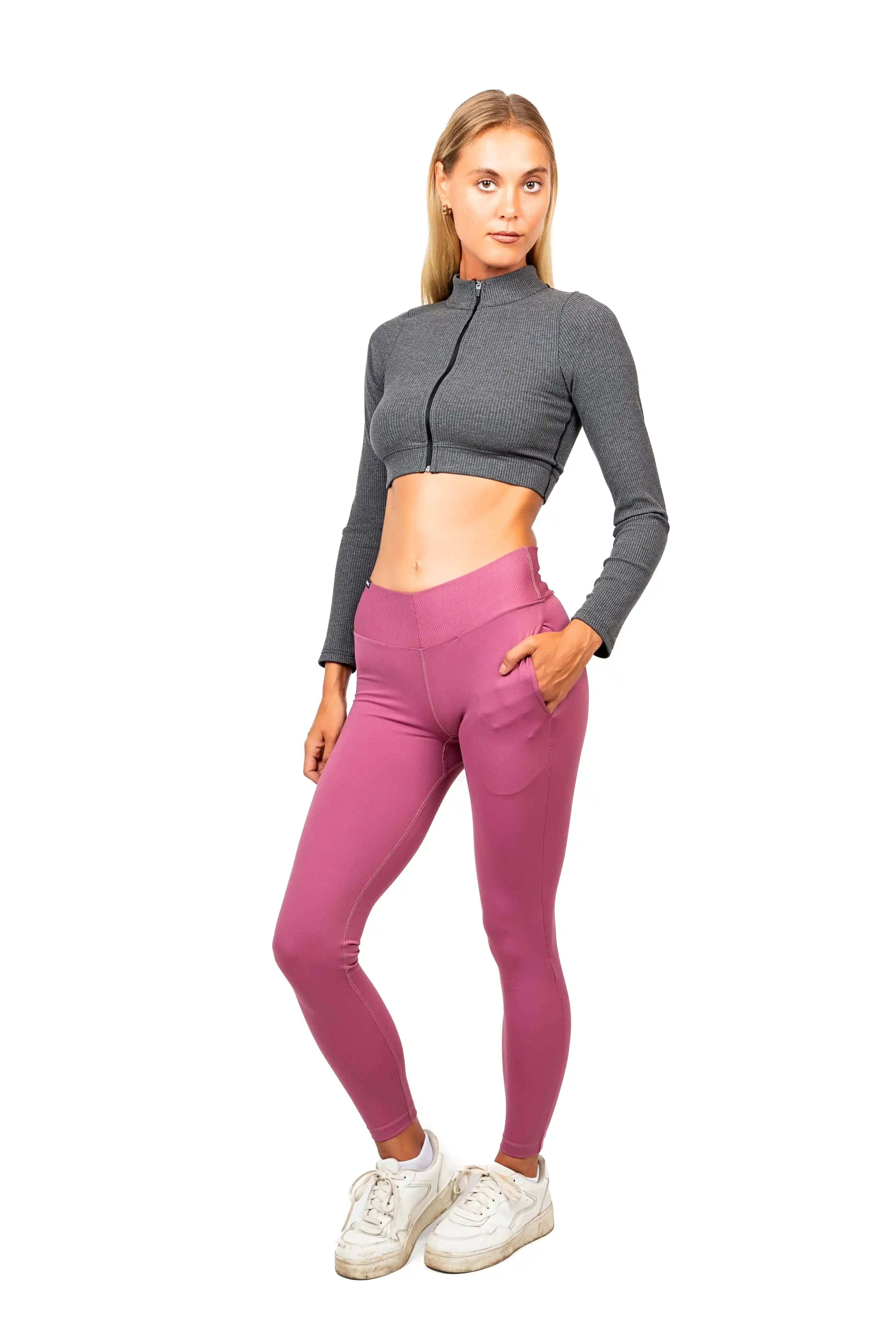 Pink Gravity V-Shaped Leggings made from recycled polyamide by Nivays