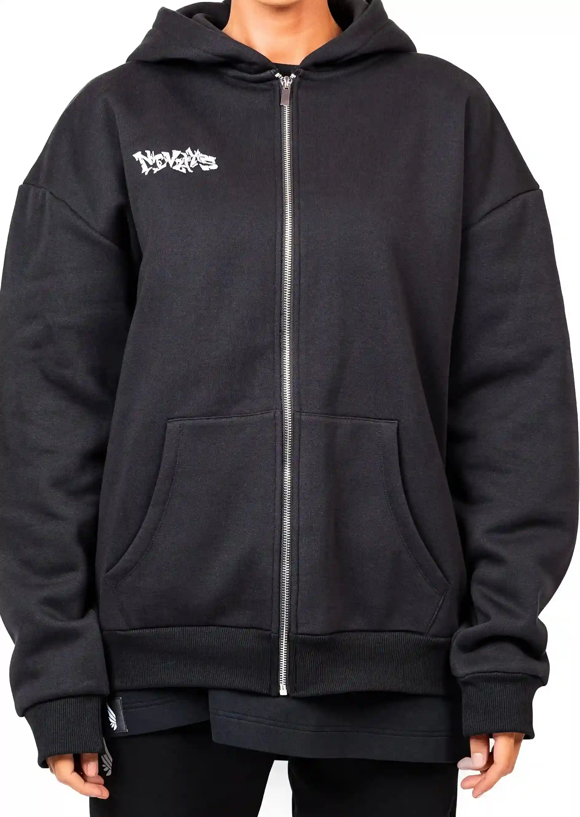 Black Gravity Lifestyle Zipper Sweater made from recycled polyester by Nivays