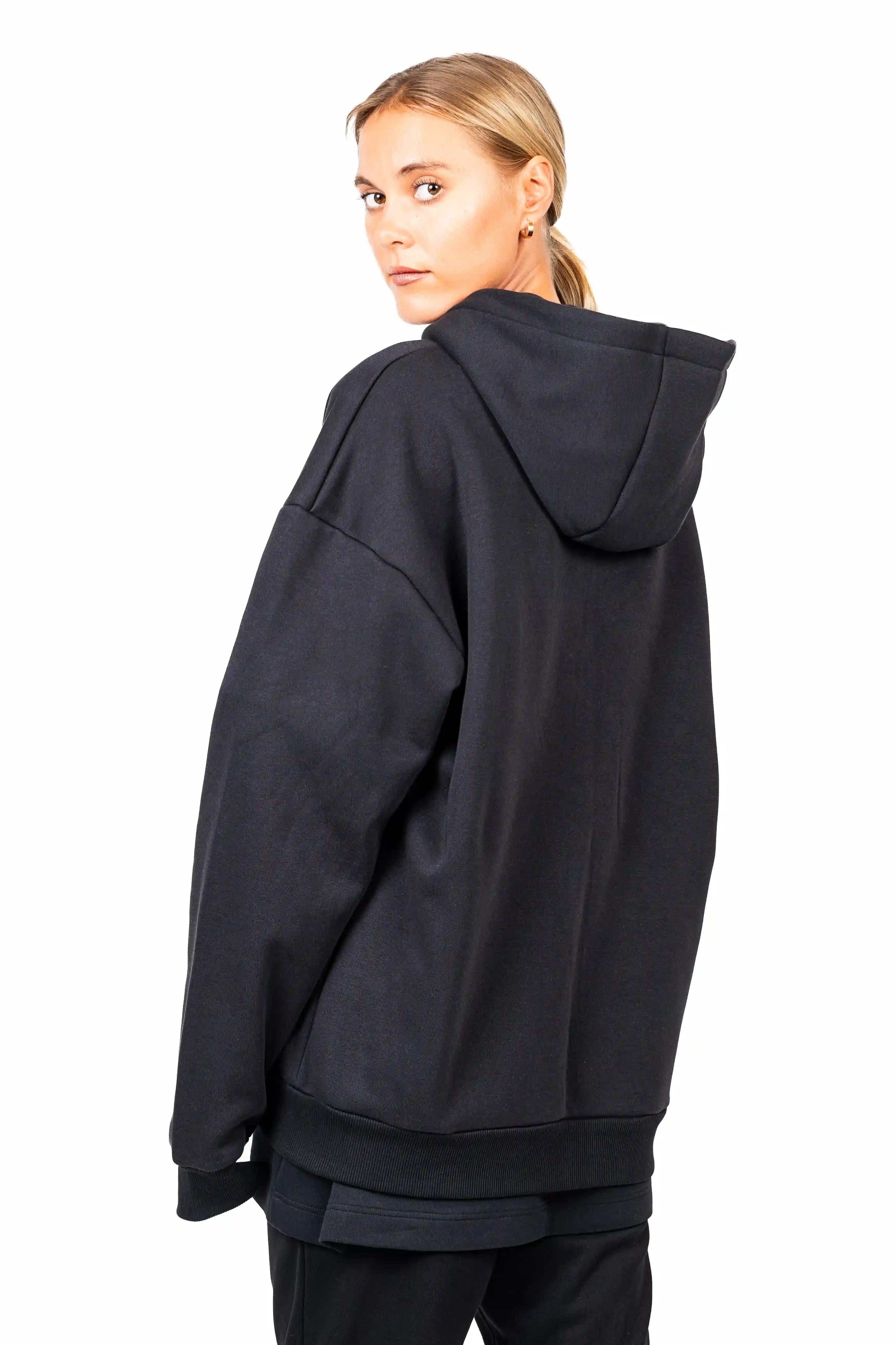 Black Gravity Lifestyle Zipper Sweater made from recycled polyester by Nivays