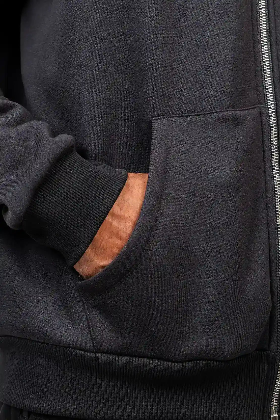 Black Gravity Lifestyle Zipper Sweater made from recycled polyester by Nivays