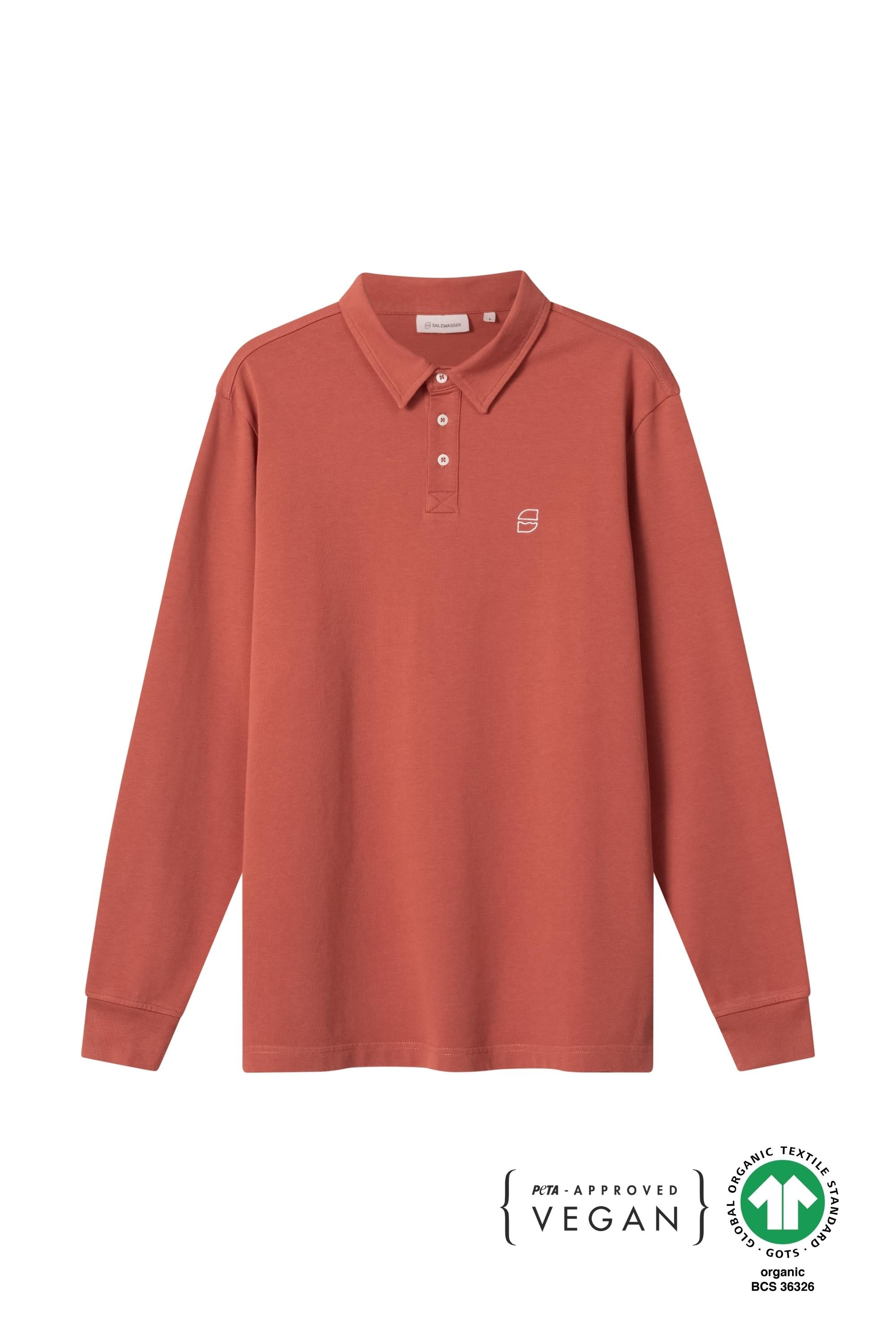 Veganes SALZWASSER Polo Longsleeve in Rostrot als Unisex Fit _men _women