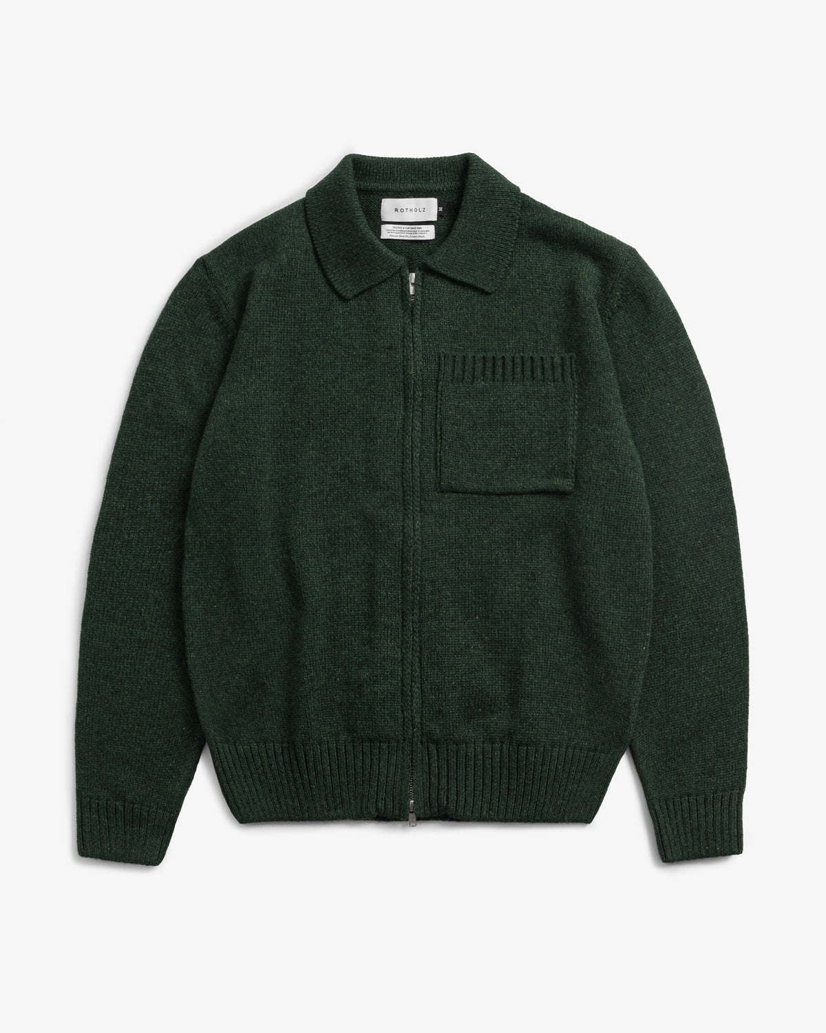 Green Marled Knitted Polo Cardigan in Recycled Wool by Rotholz