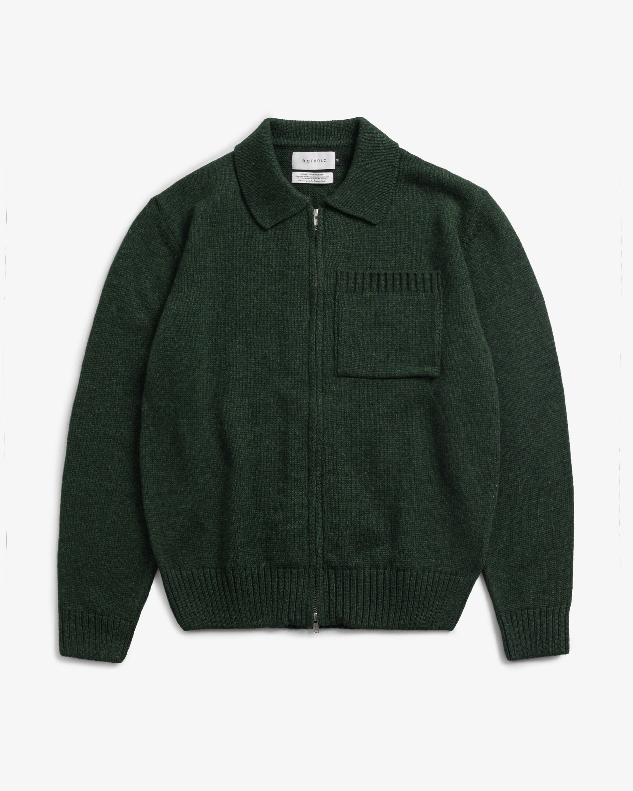 Grün melierte Strickjacke Polo aus recycelter Wolle von Rotholz