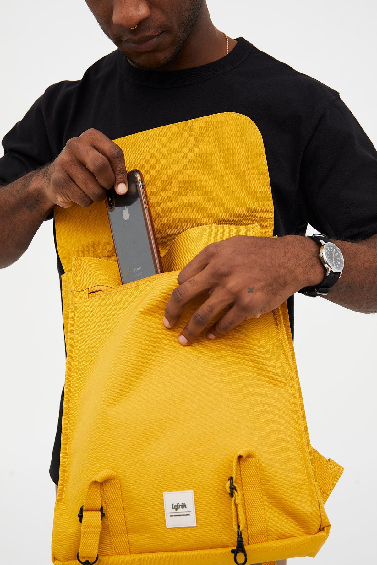 Yellow Handy Metal backpack made from recycled PET from Lefrik