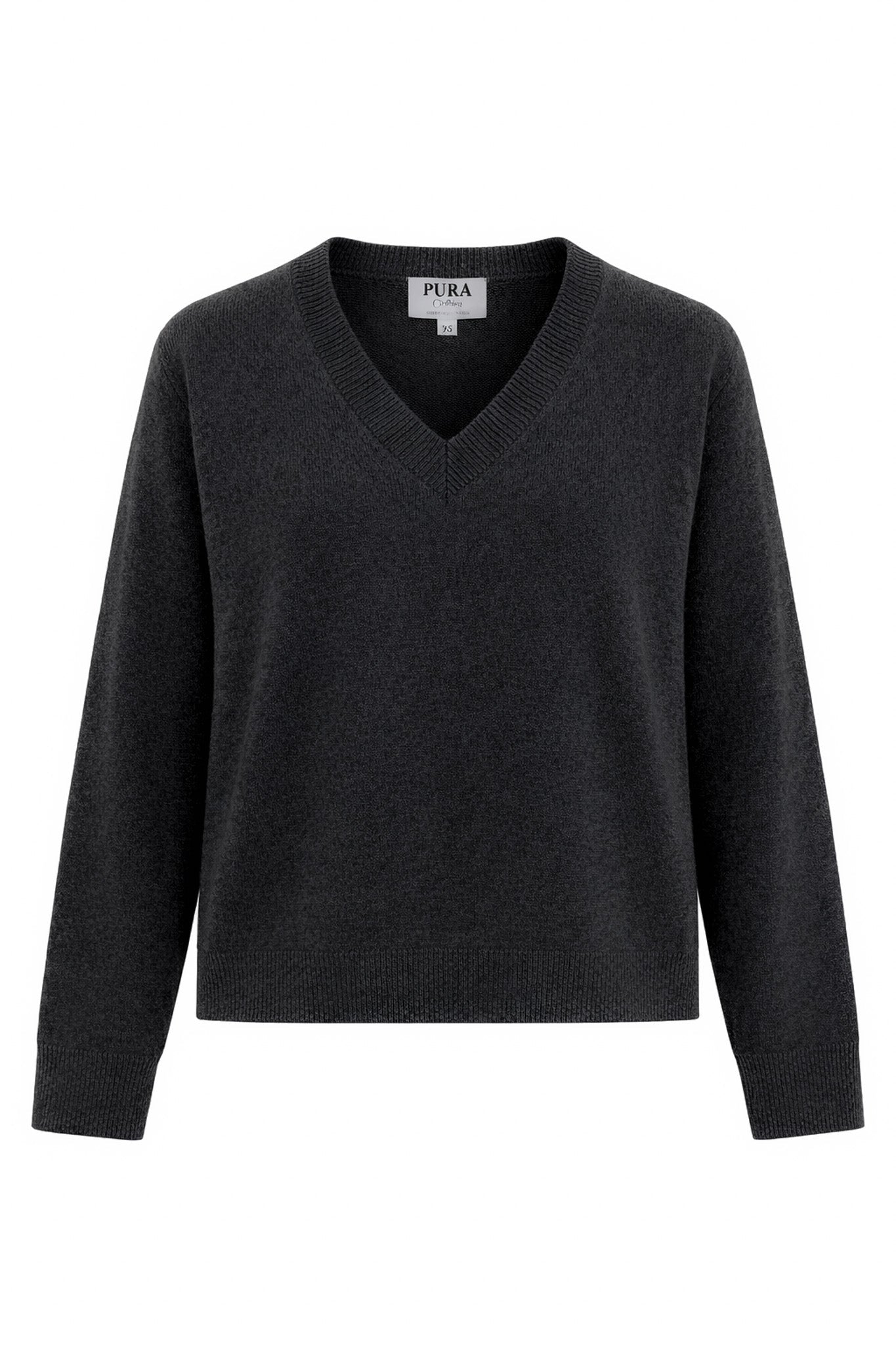 Schwarzer V-Neck Pullover the Lola aus Bio-Baumwolle und recyceltem Kaschmir von Pura Clothing