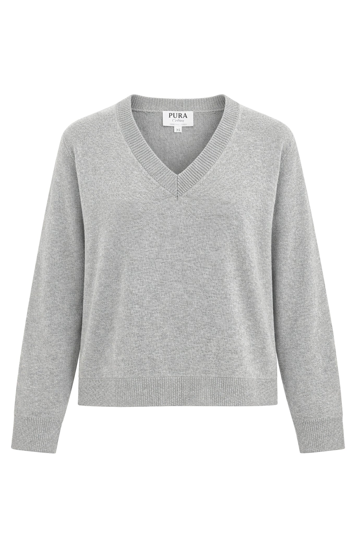 Grauer V-Neck Sweater the Lola aus Bio-Baumwolle & Kaschmir von Pura Clothing