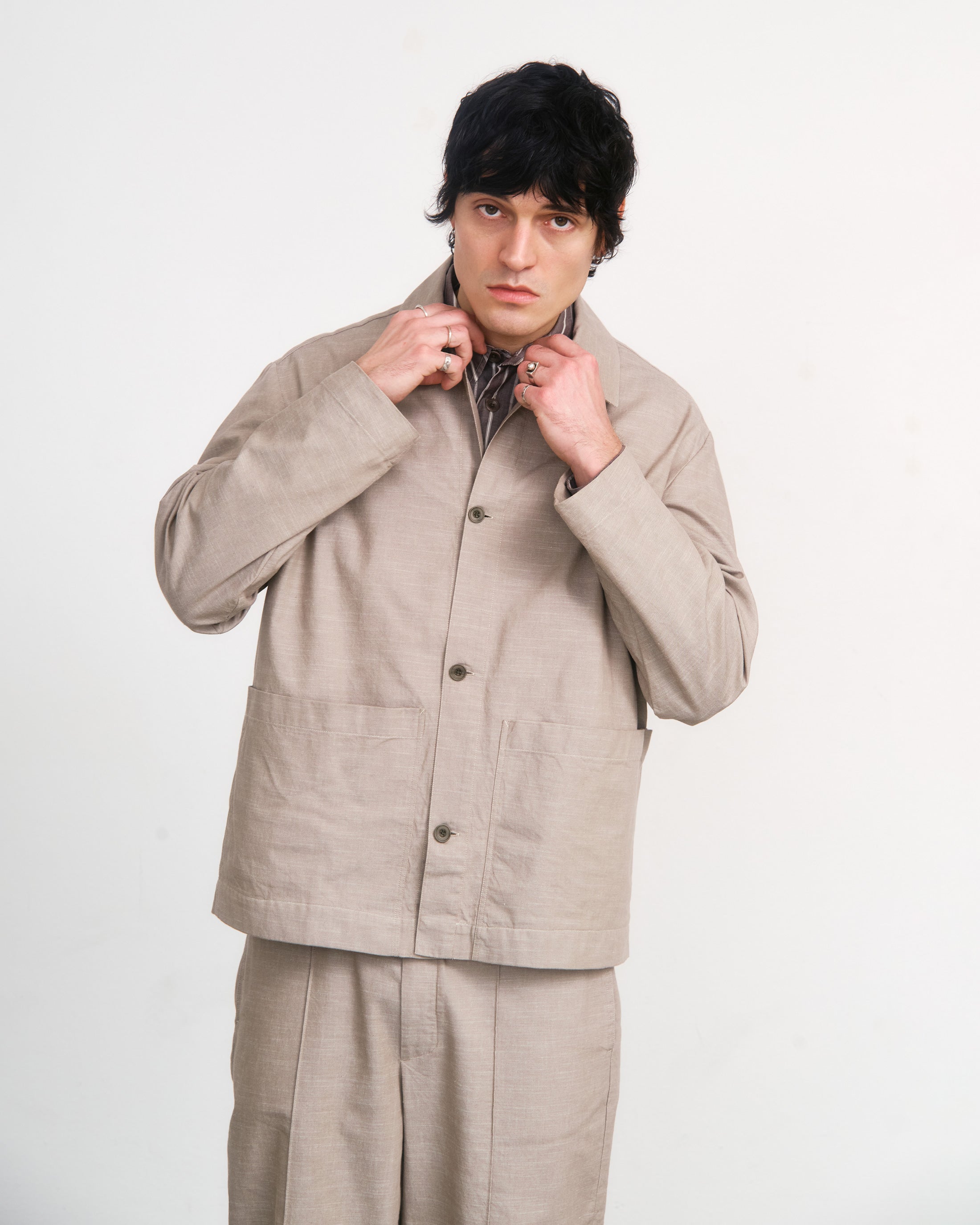 Beige Organic Cotton Workwear Jacket by Rotholz