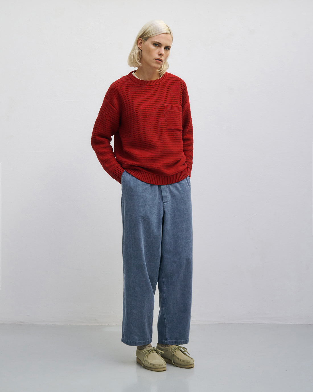 Roter Gerippter Strickpullover aus Bio Baumwolle von Rotholz