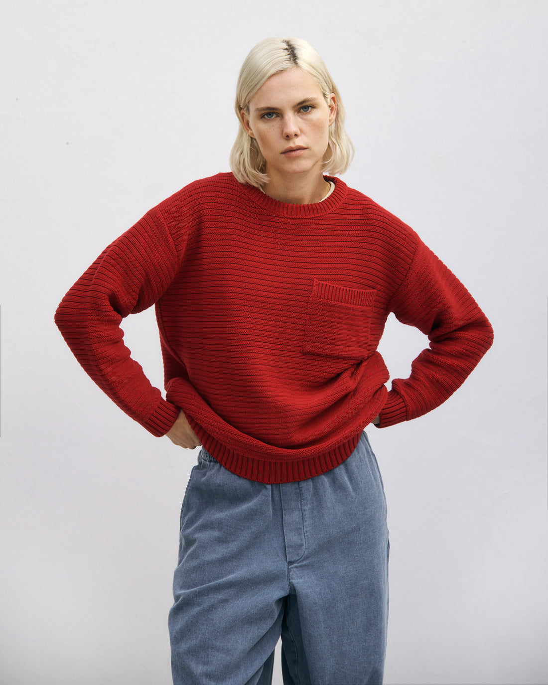 Roter Gerippter Strickpullover aus Bio Baumwolle von Rotholz