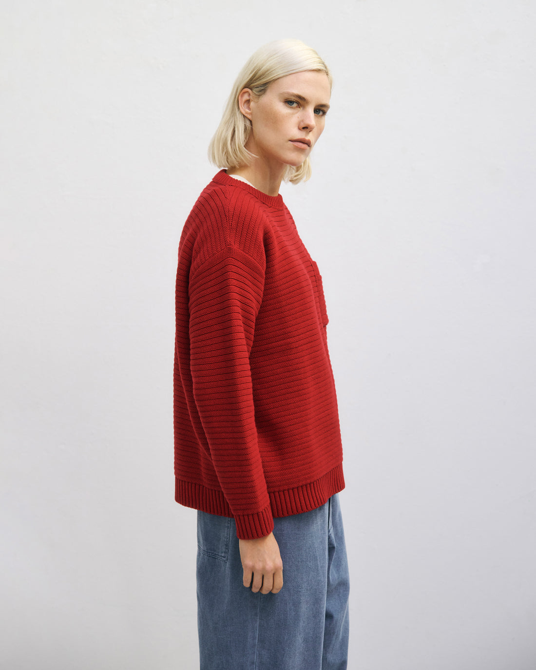 Roter Gerippter Strickpullover aus Bio Baumwolle von Rotholz