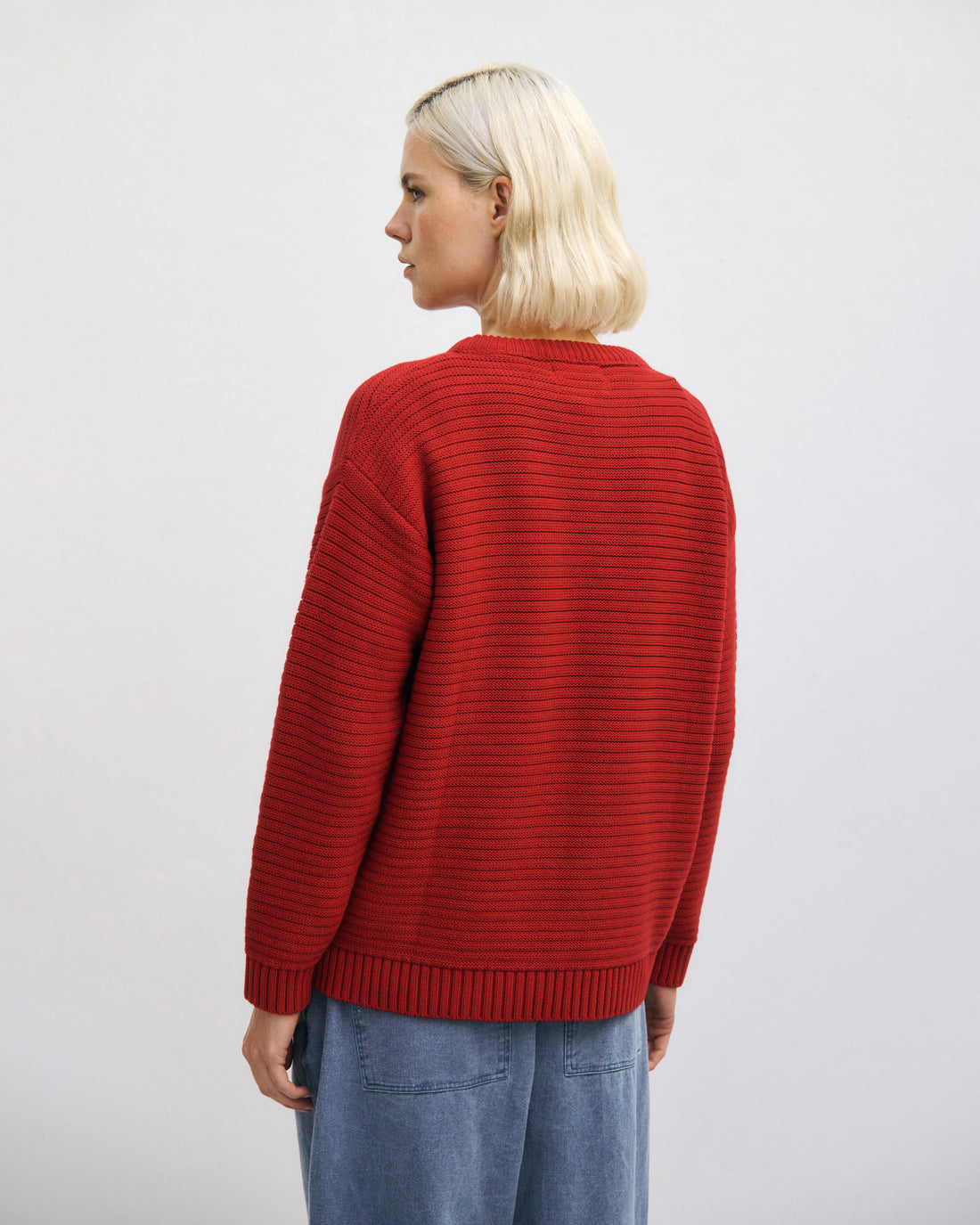 Roter Gerippter Strickpullover aus Bio Baumwolle von Rotholz