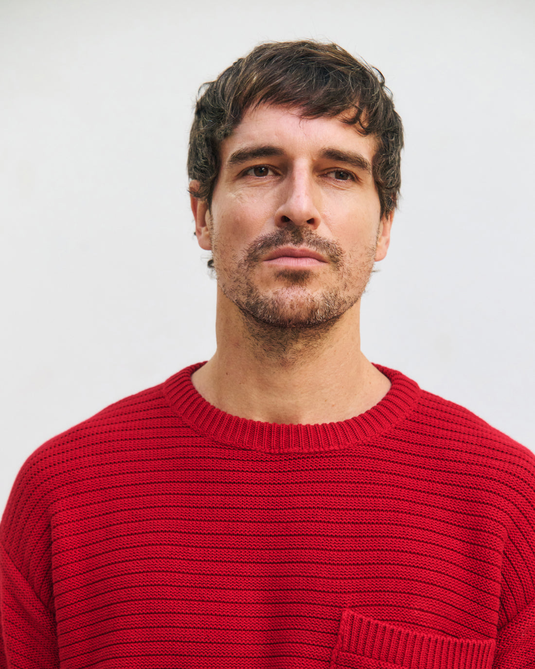 Roter Strickpullover gerippt aus 100% Bio-Baumwolle von Rotholz