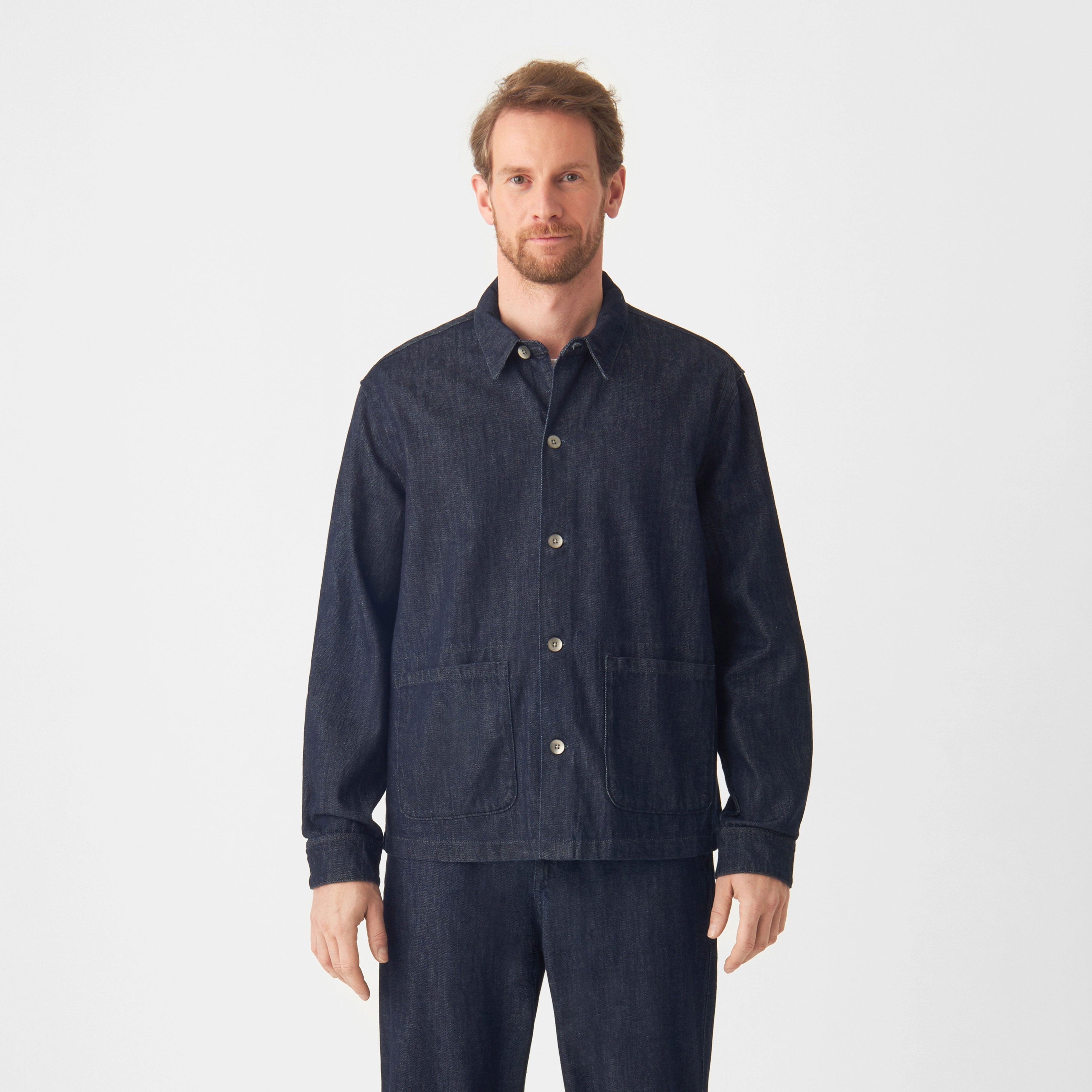 Dark blue SORRY shirt made of organic cotton by Dawn Denim