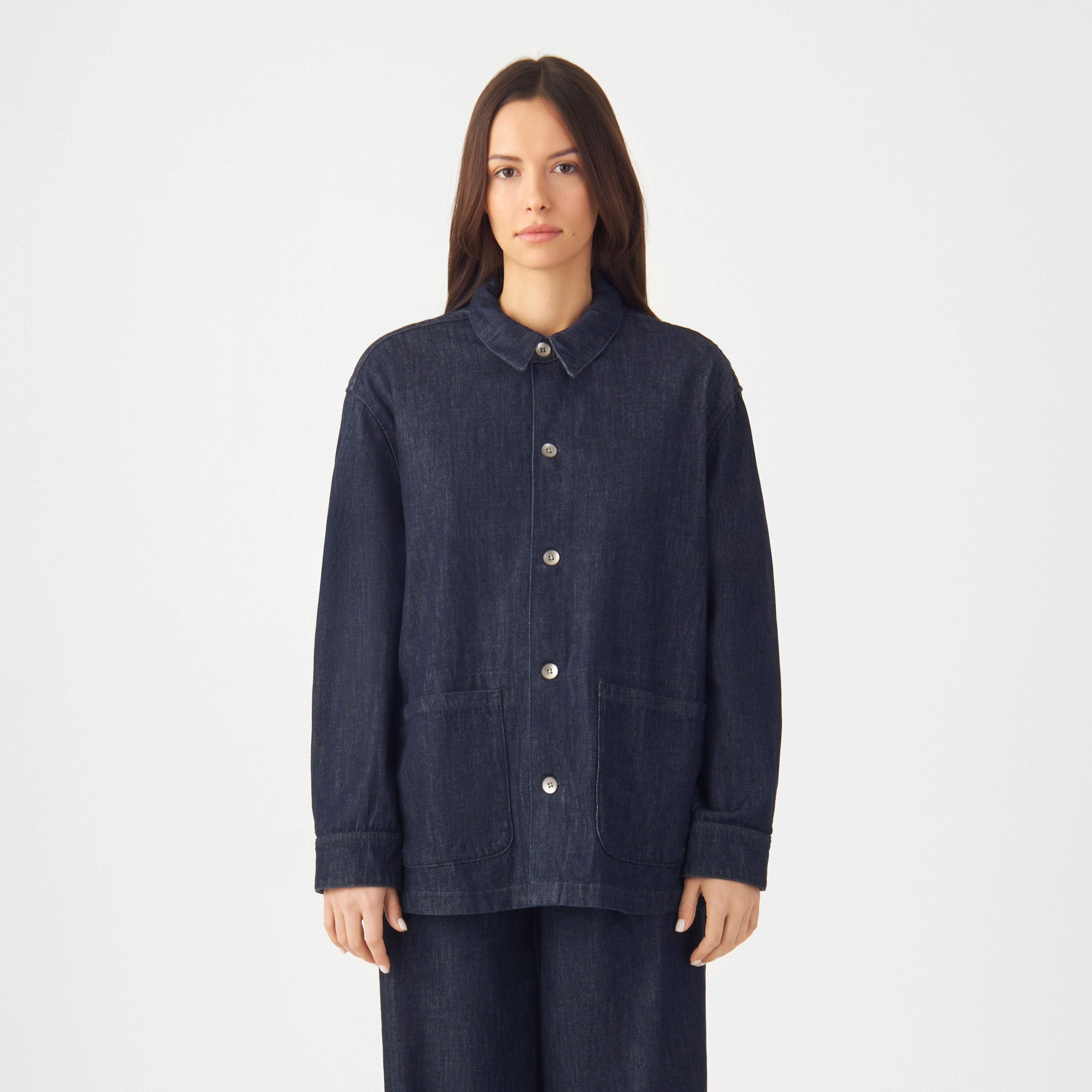 Dunkelblaue Hemdjacke SORRY aus Bio-Baumwolle von Dawn Denim