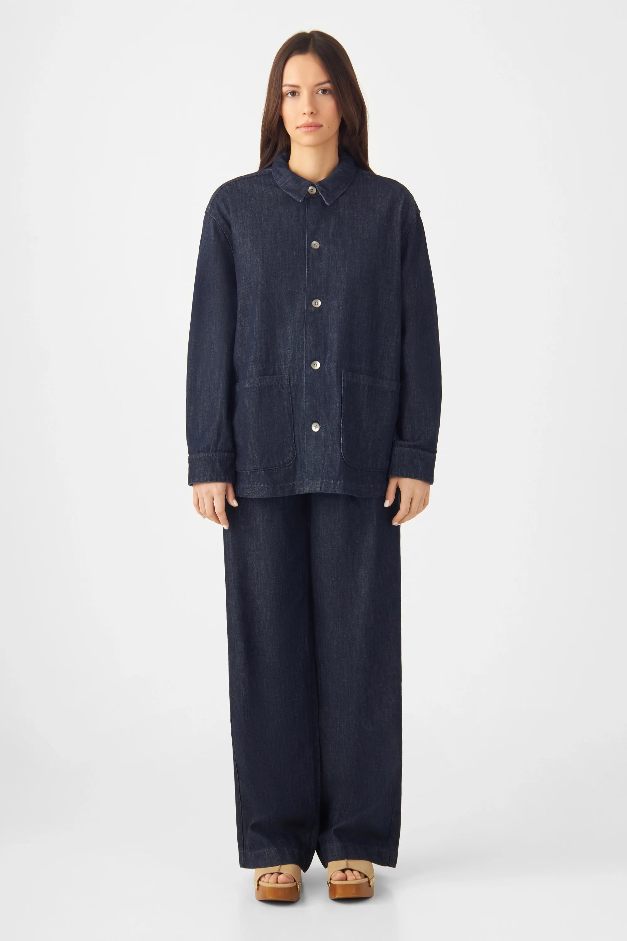 Dunkelblaue Hemdjacke SORRY aus Bio-Baumwolle von Dawn Denim