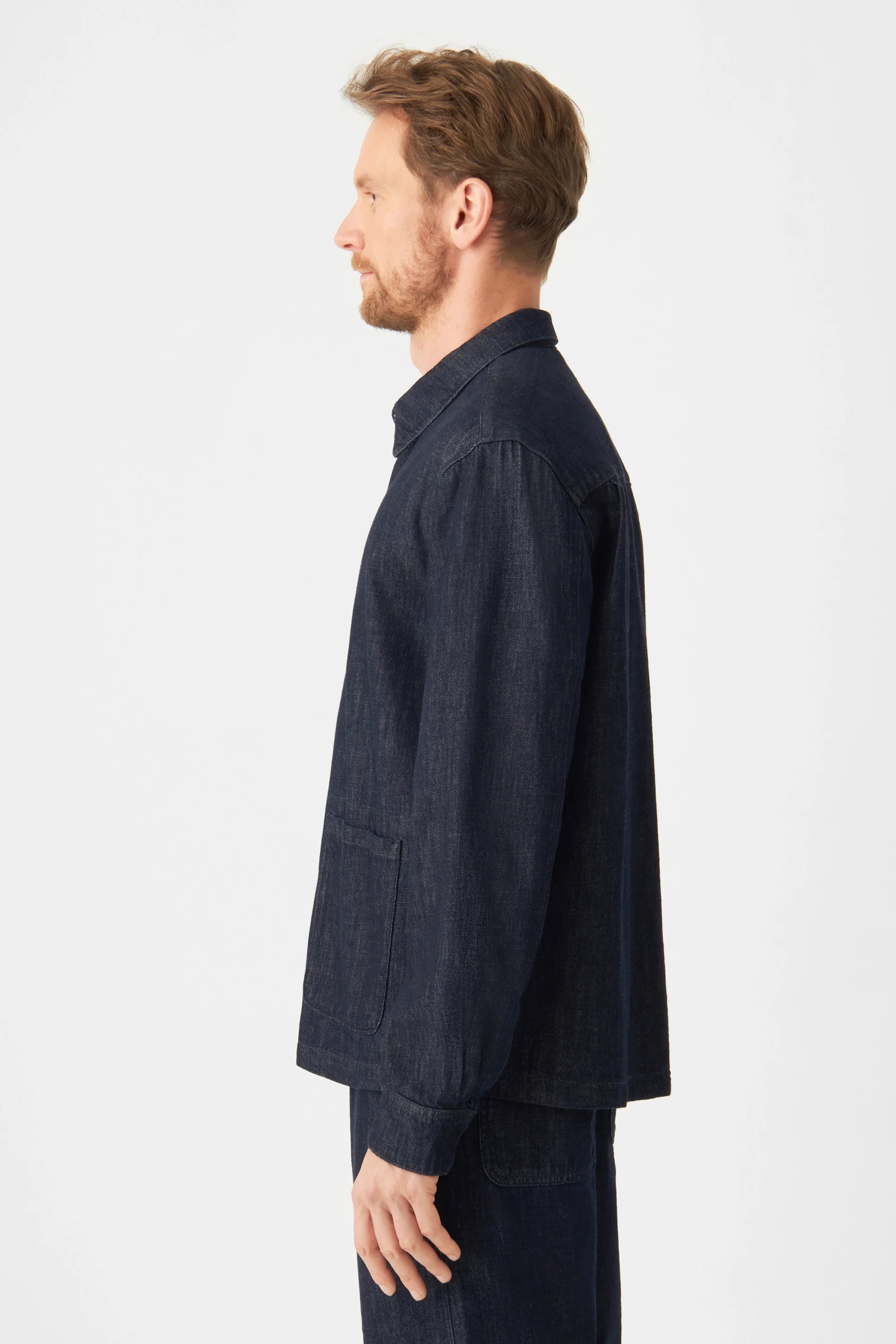 Dark blue SORRY shirt made of organic cotton by Dawn Denim