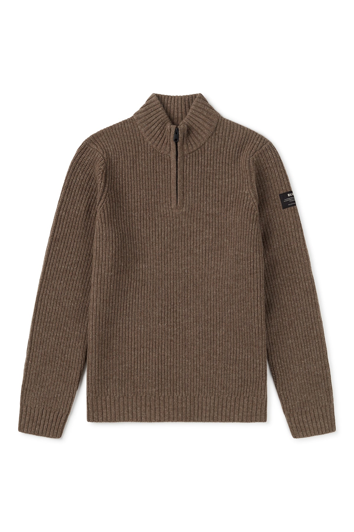 Elegant knitted sweater made of 100% recycled cotton by ECOALF in dark brown