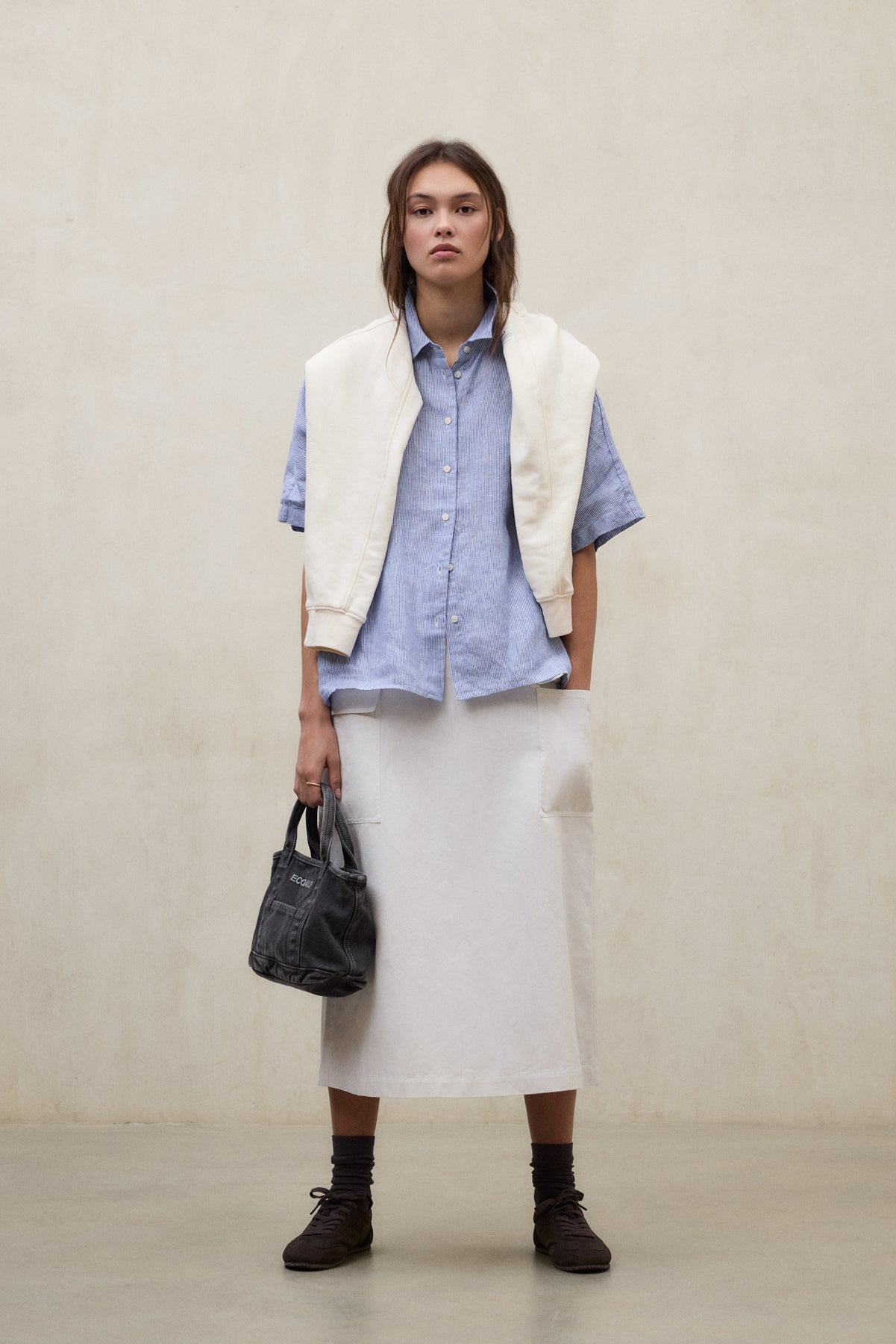 Bluse MELANIA aus Bio- und recycleter Baumwolle von ECOALF blau-weiss gestreift