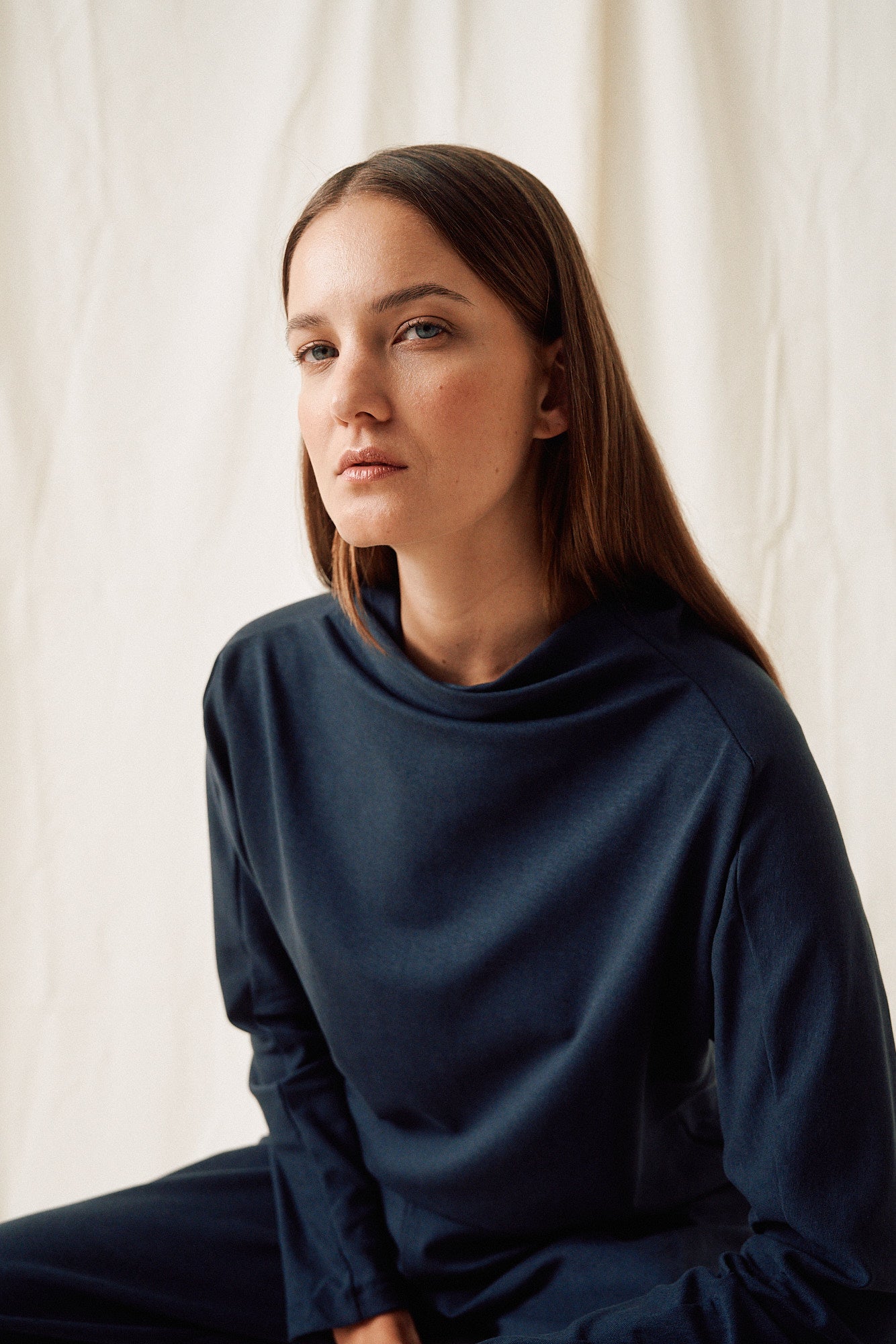 Blue formal crop sweater made of lyocell by MOYA KALA 