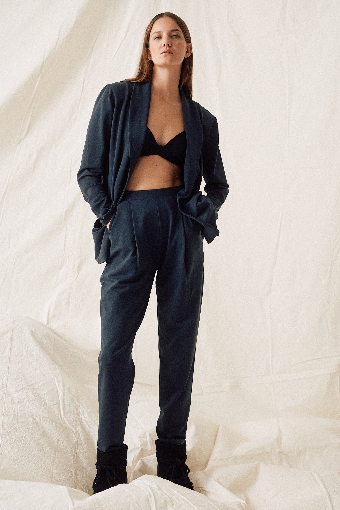 Blue formal joggers made of lyocell by MOYA KALA 