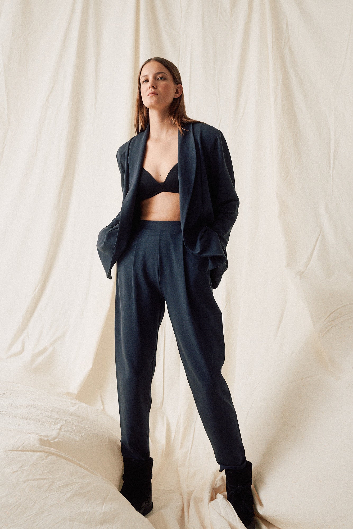 Blue formal joggers made of lyocell by MOYA KALA 