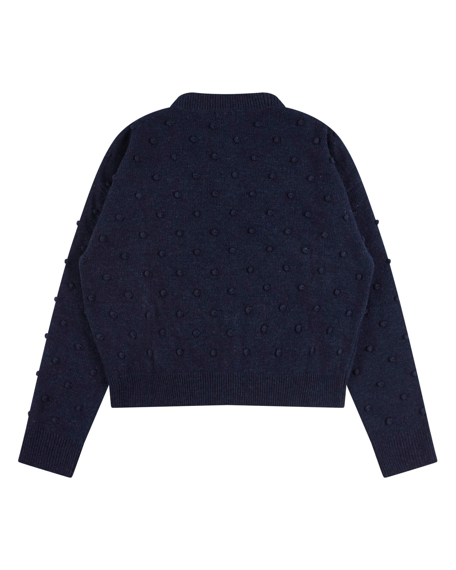 Dunkelblaue Strickjacke Popcorn aus recycelte Wolle von Matona