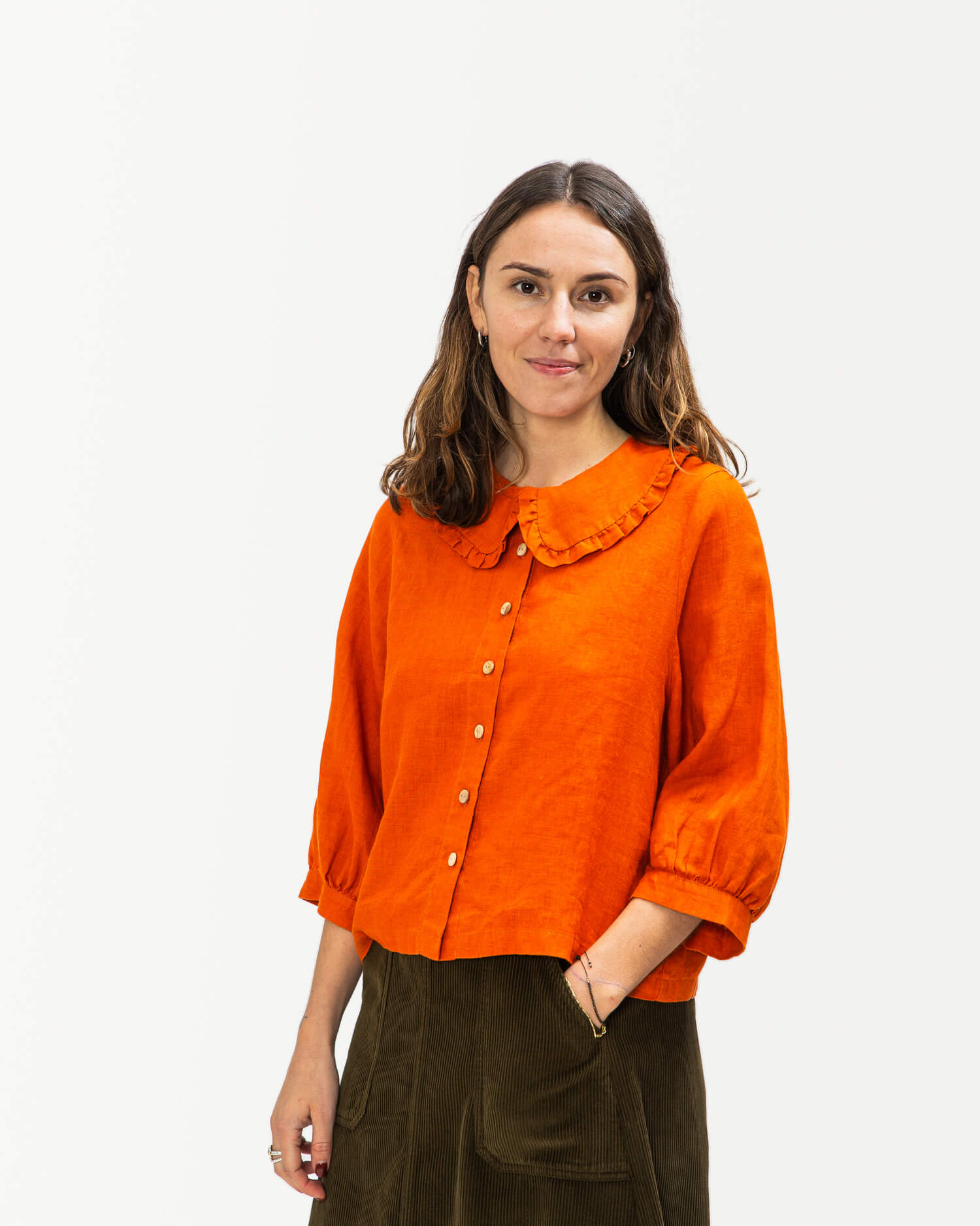 Orange Bluse aus 100% Leinen von Matona