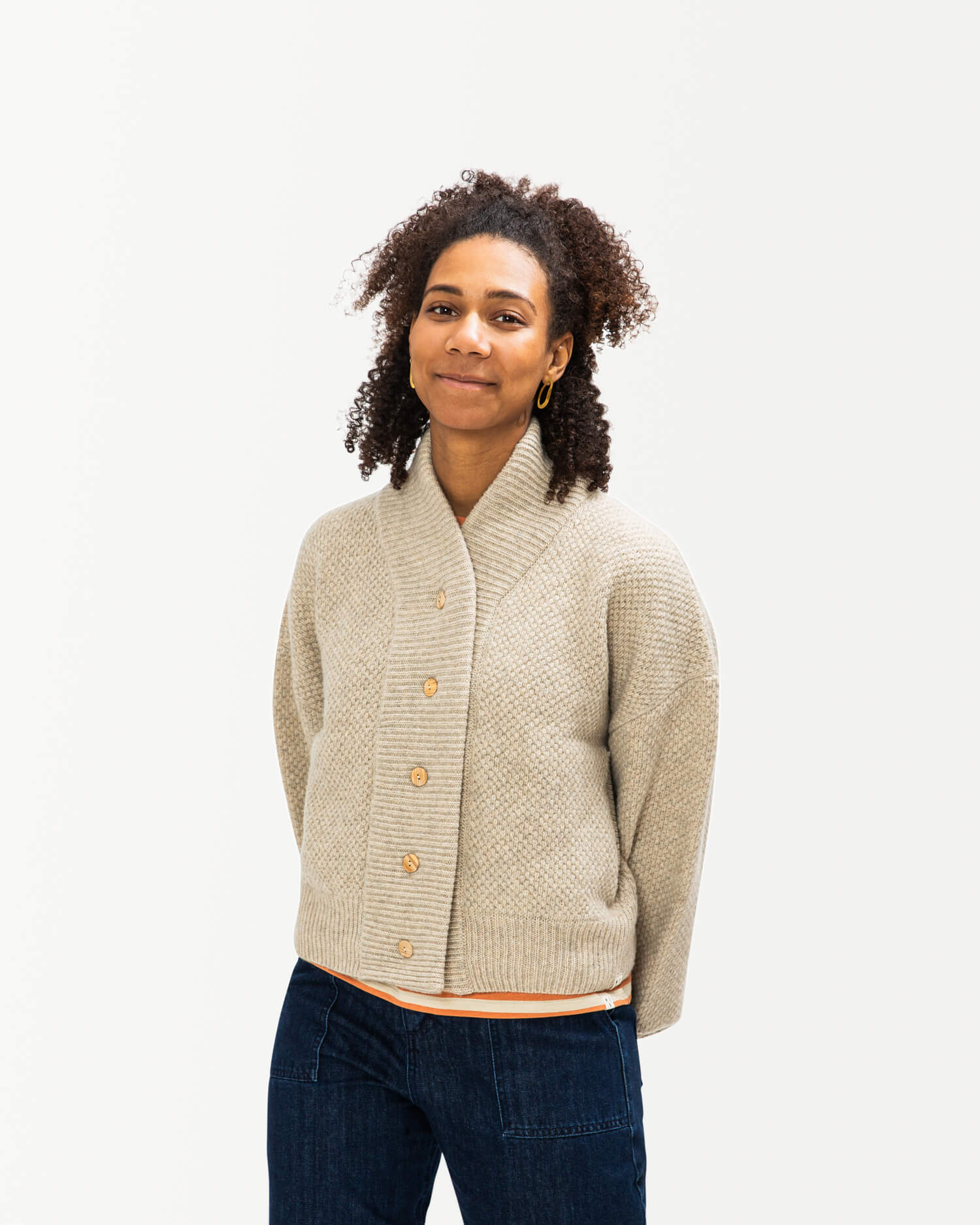 Beige wool bomber jacket made from 100% recycled raw materials by Matona