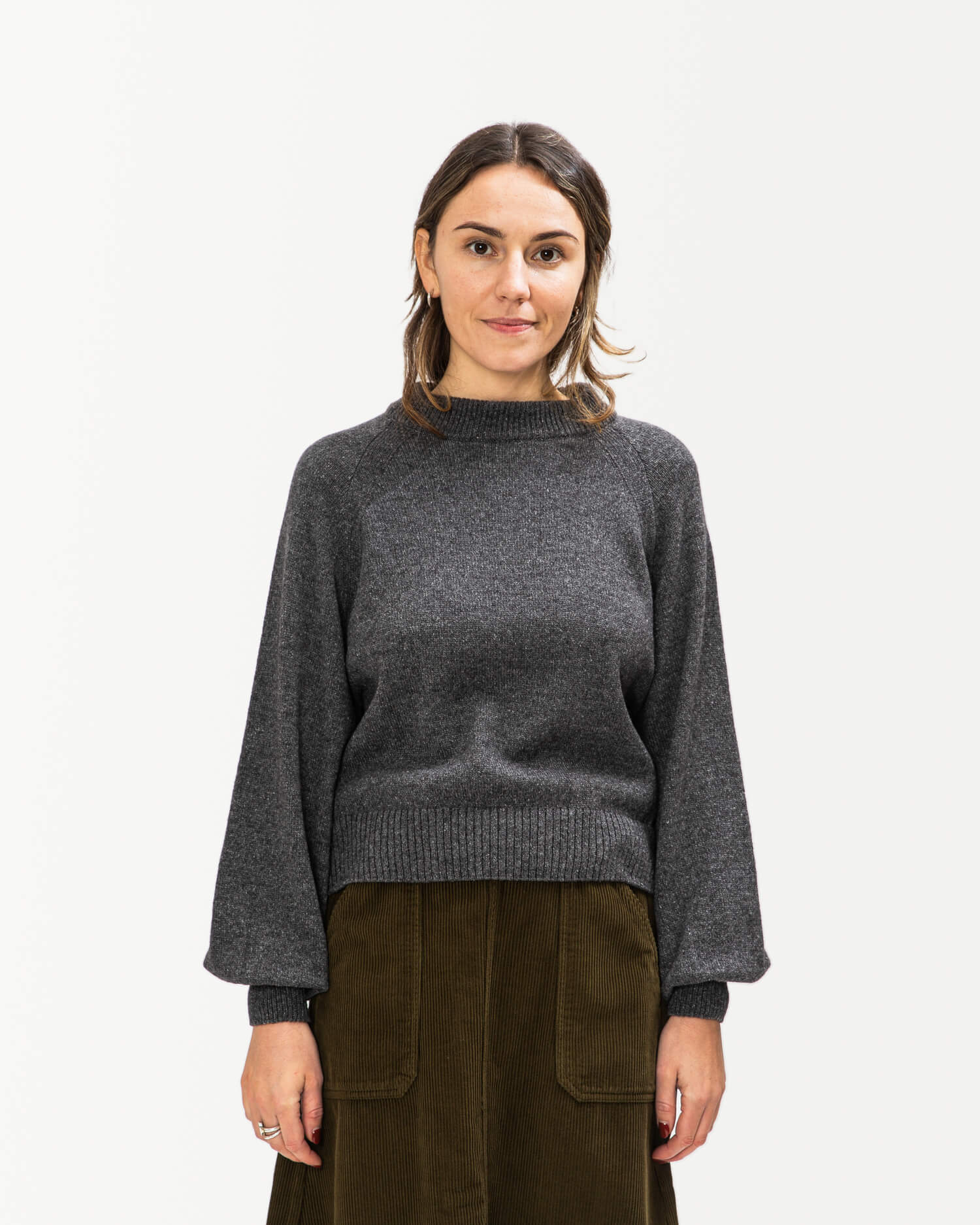 Grauer Pullover Raglan aus Bio-Baumwolle & Bio-Merinowolle von Matona